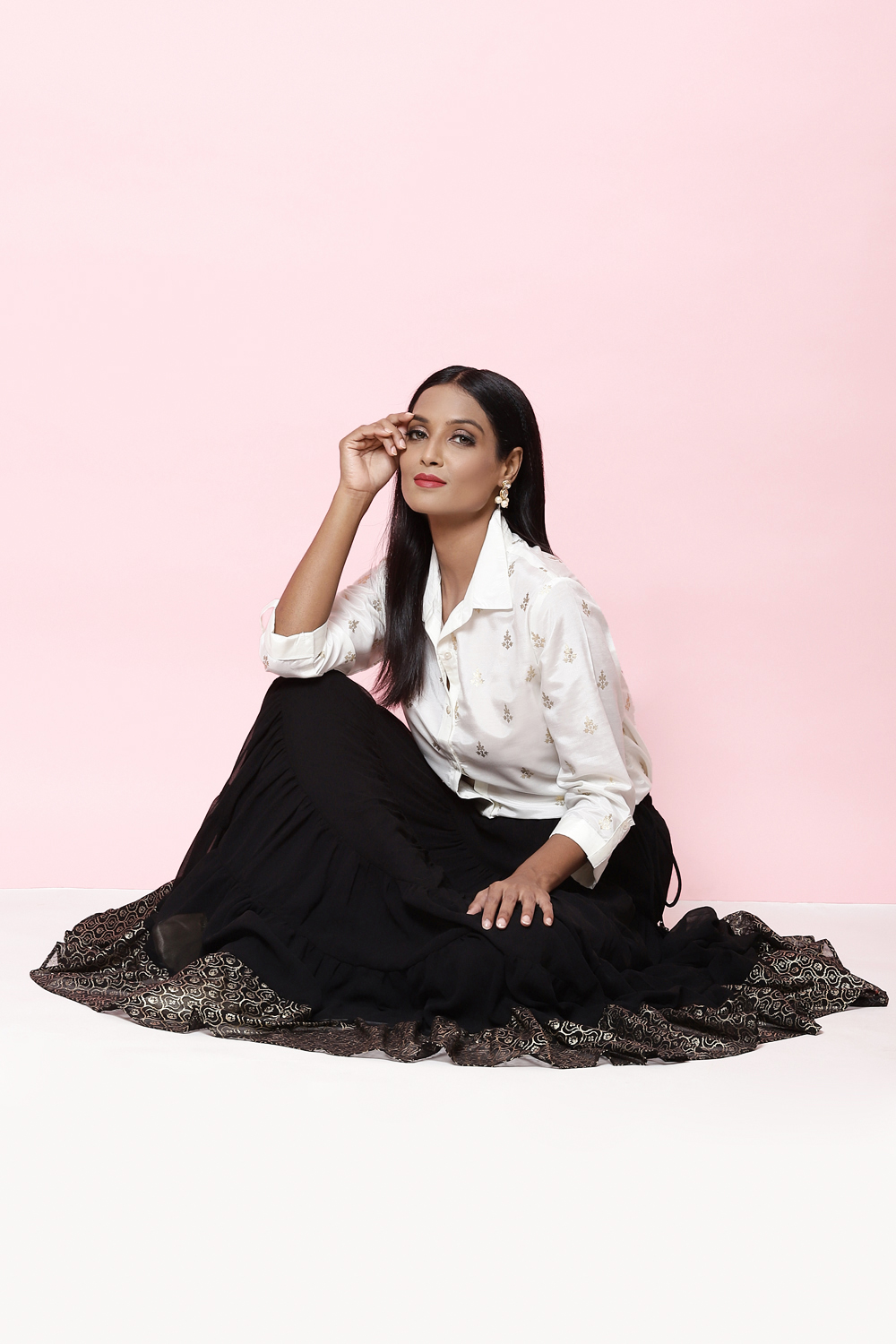 Black Flared Art Silk Skirts image number 5