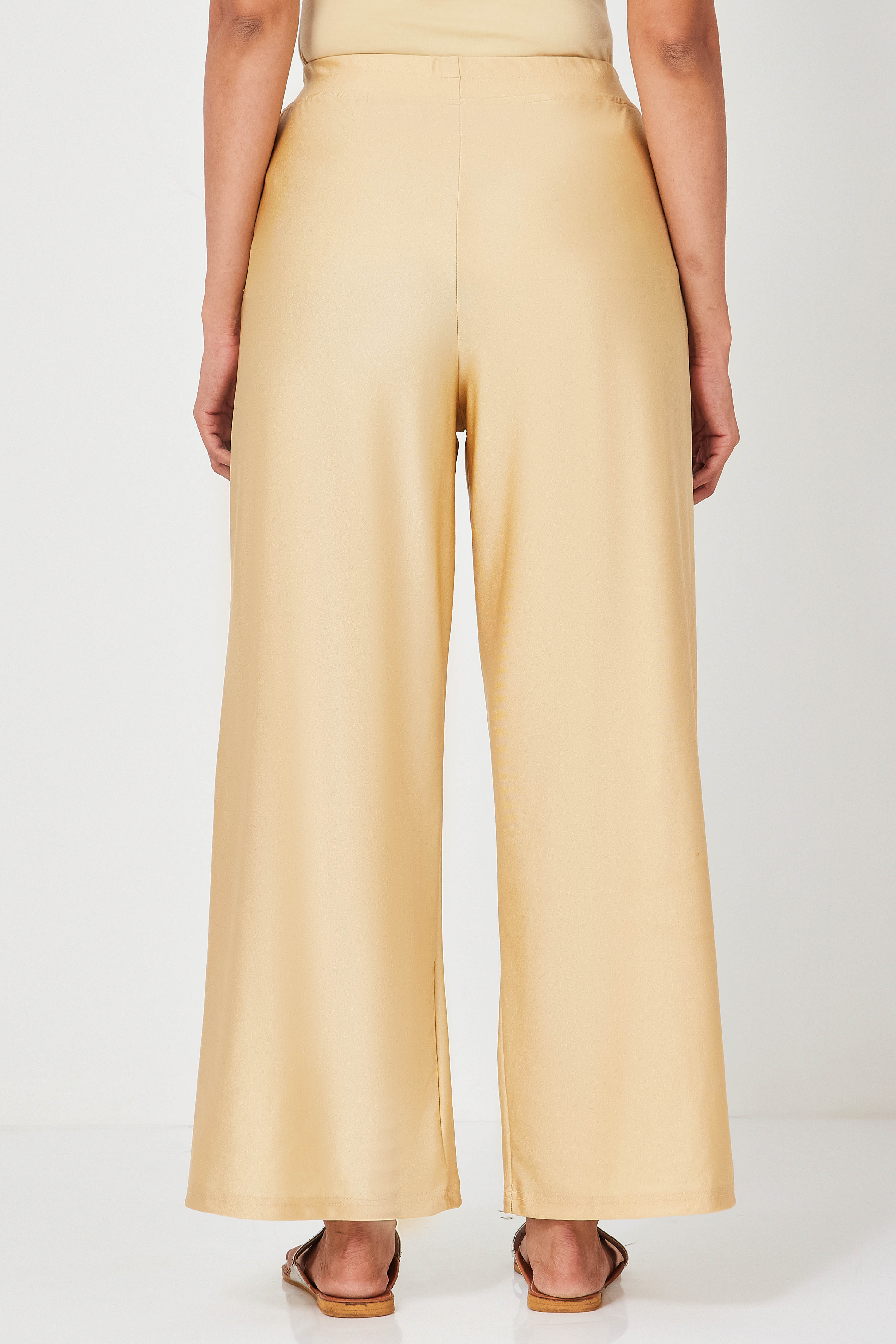 Gold Viscose Lycra Straight Palazzos image number 3
