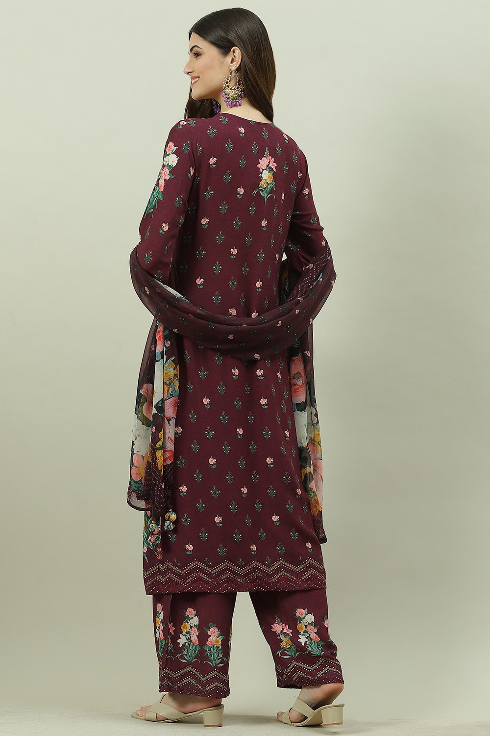 Black Rayon Printed Straight Pant Kurta Palazzo Suit Set image number 4