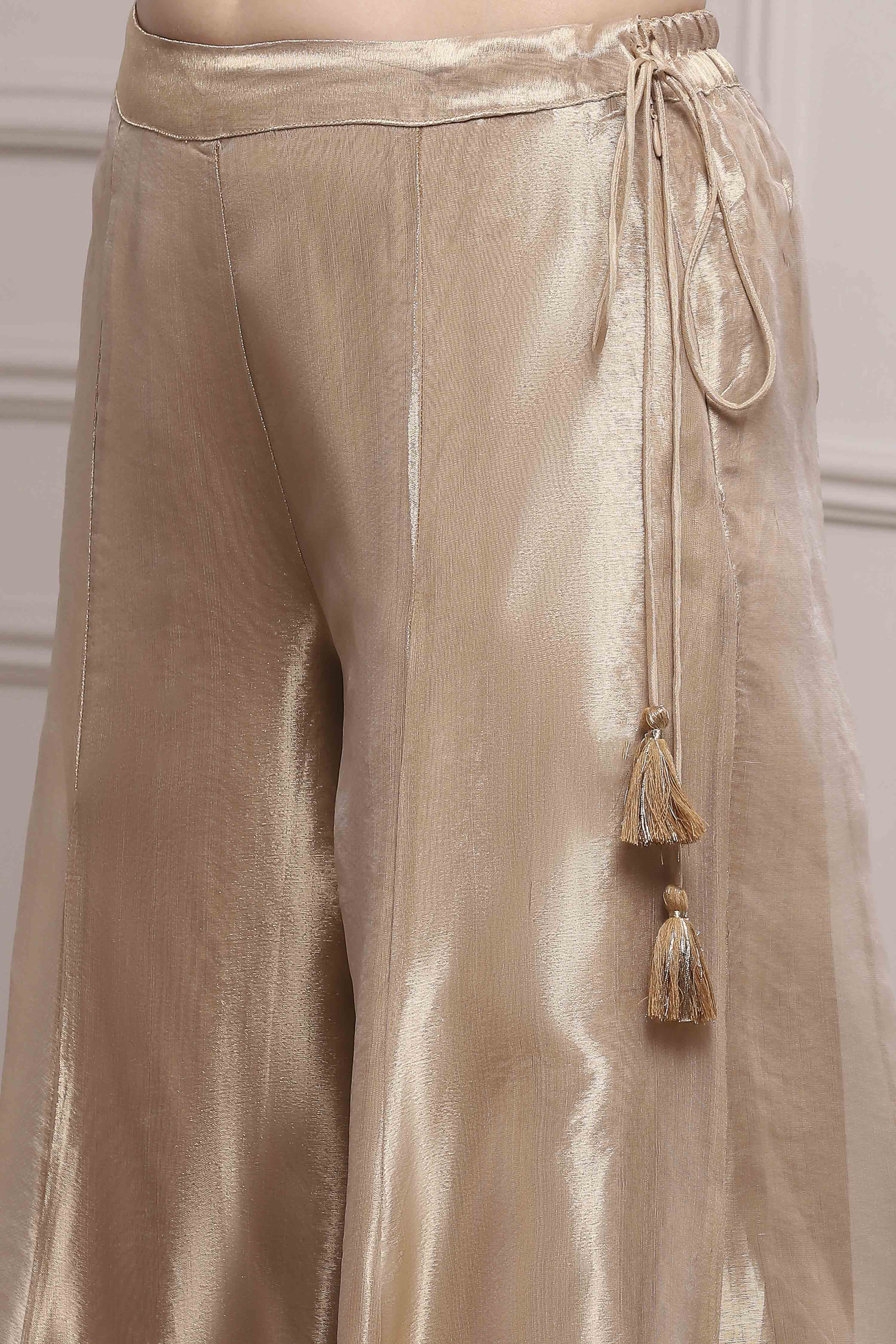 Gold Cotton Straight Yarndyed Sharara Suit Set image number 2