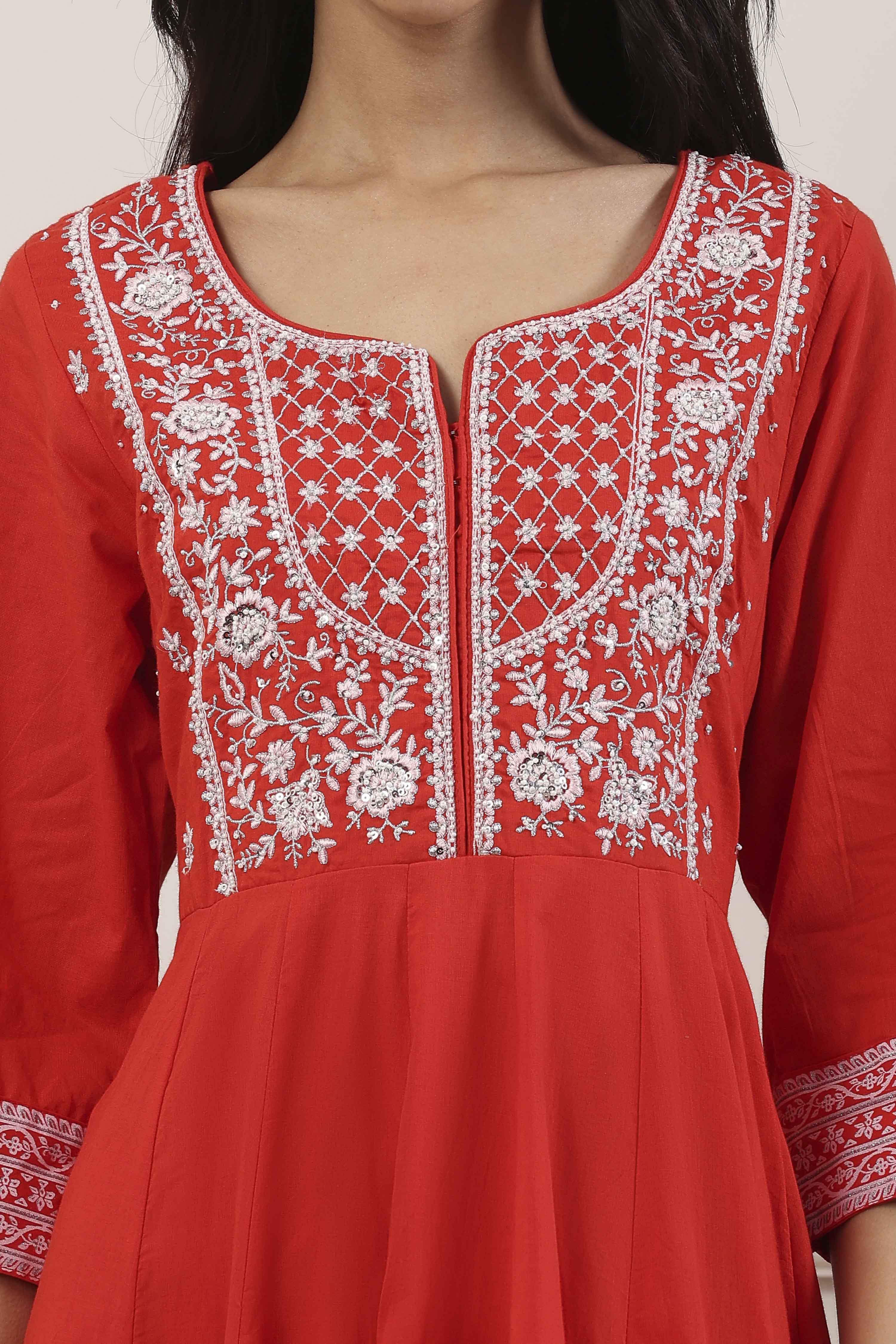 Green Cotton Kalidar Suit Set image number 1