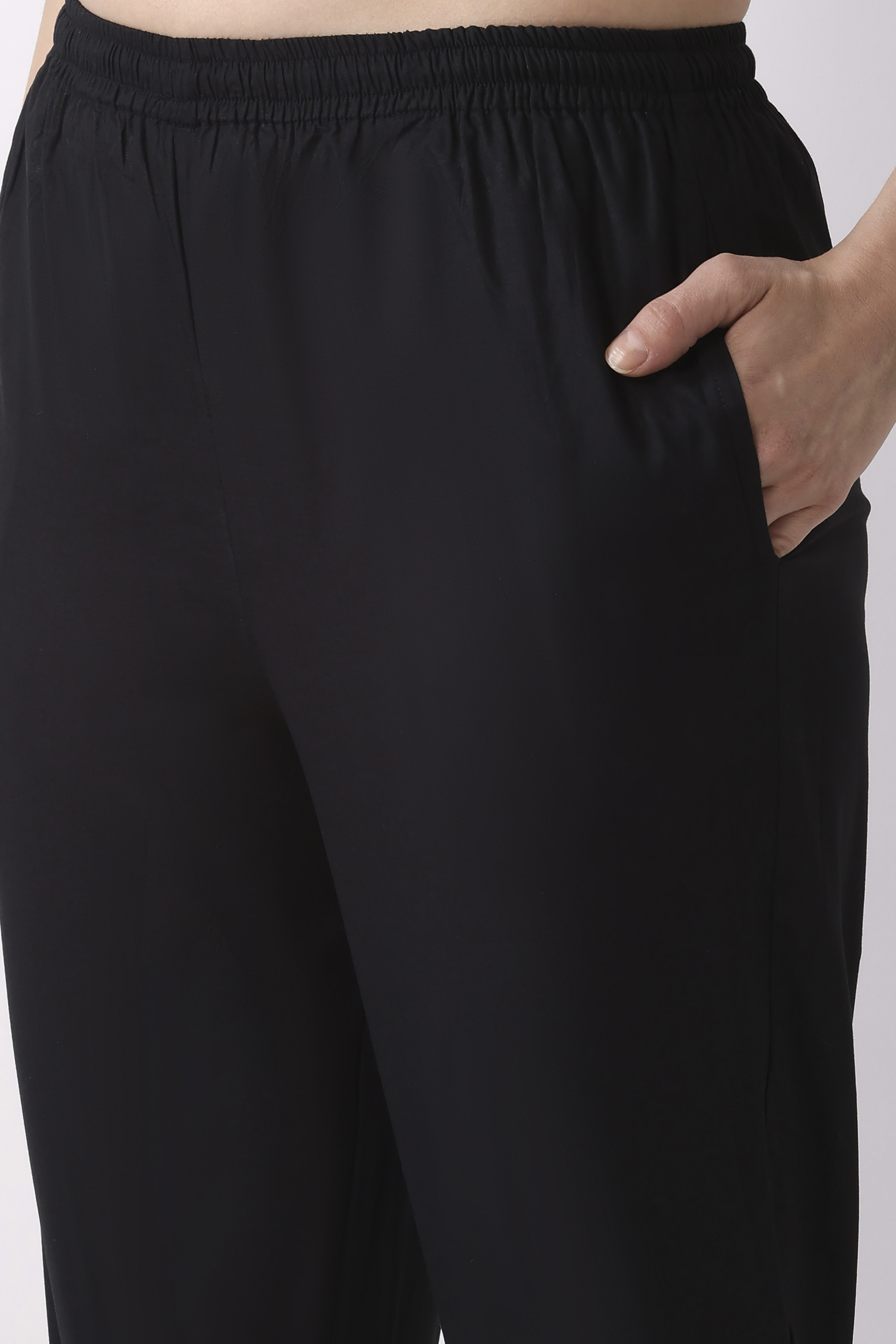 Black Cotton Slim Pants image number 1