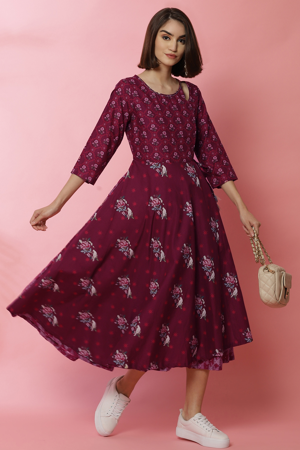 Wine Cotton Fusion Dress image number 0