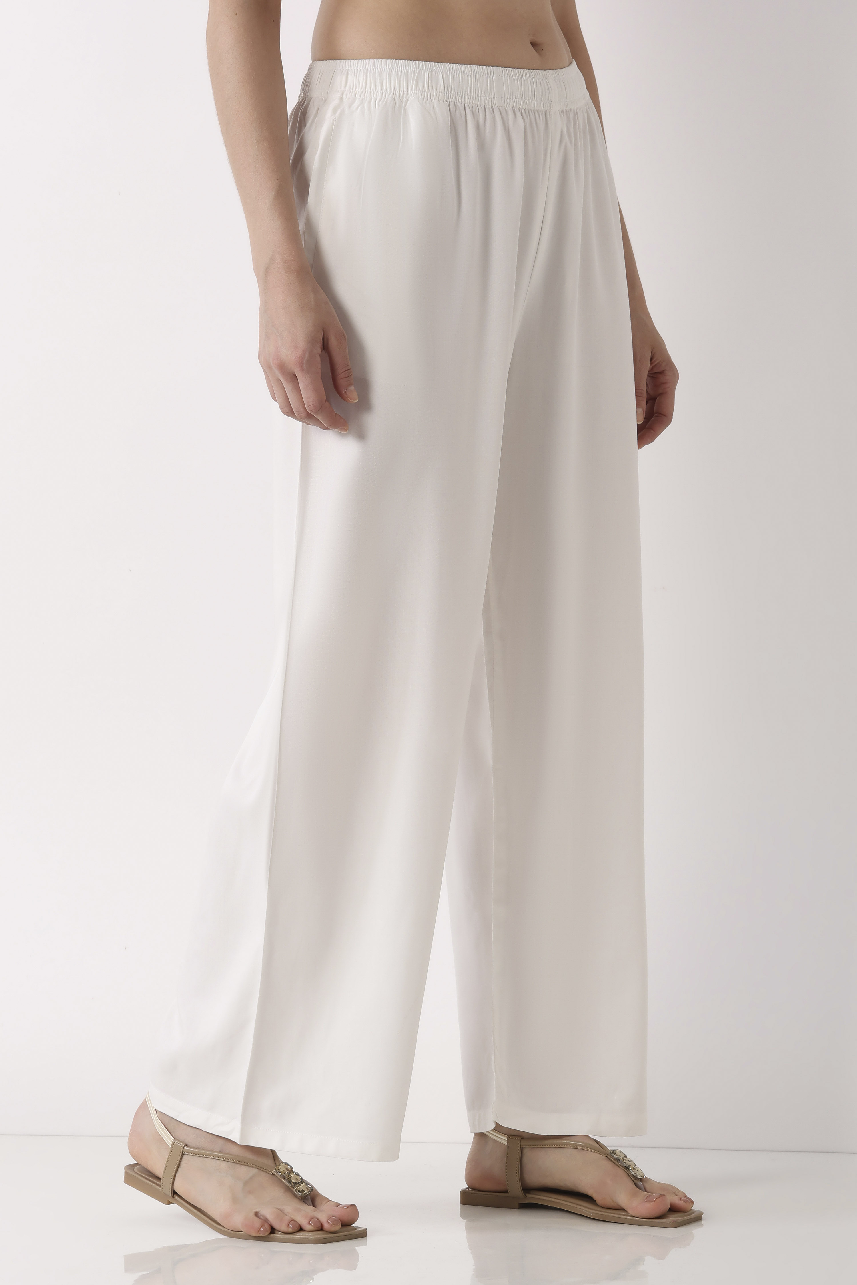 White Viscose Rayon Straight Palazzos image number 3