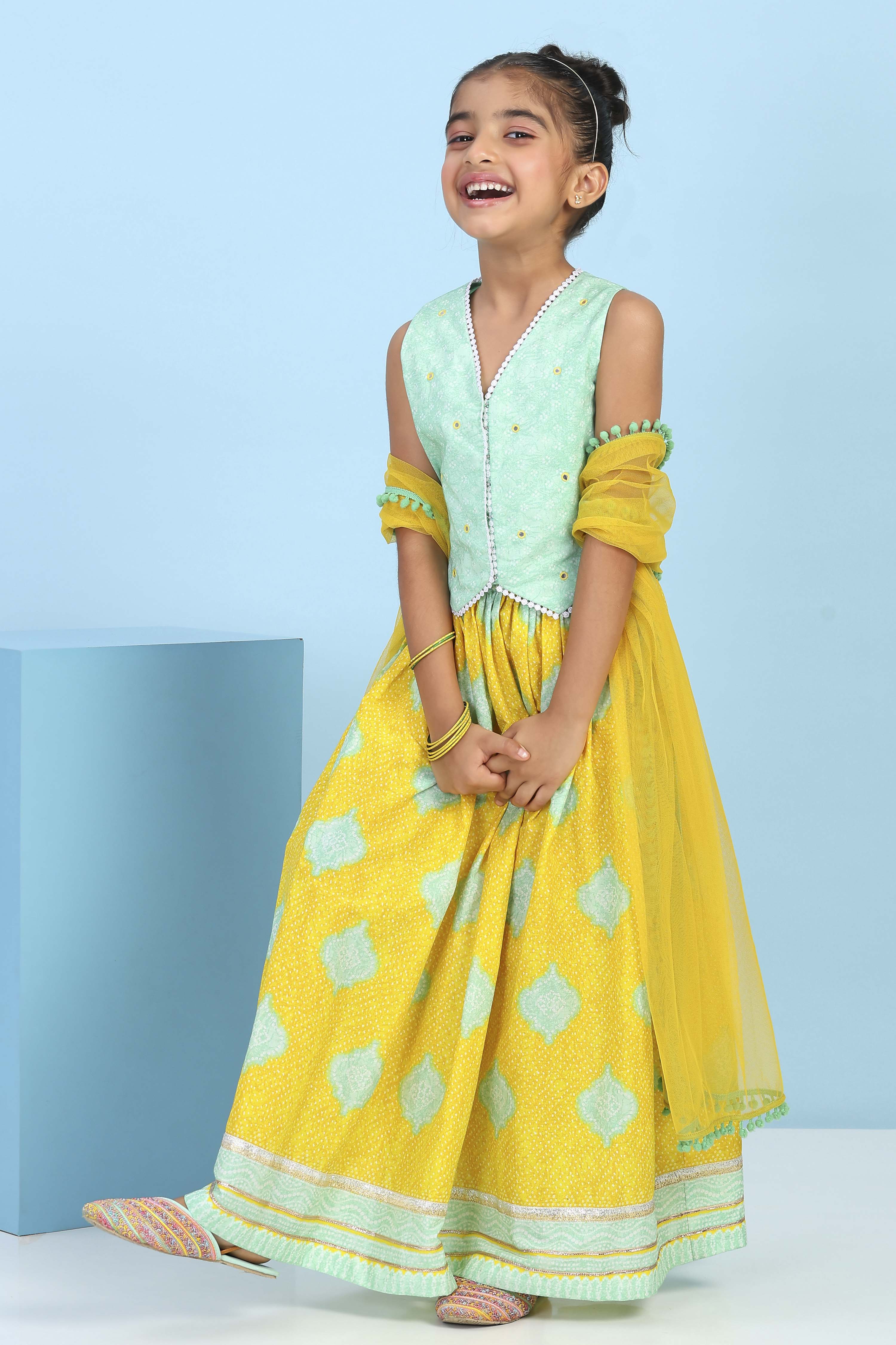 Blue Cotton Printed Straight Lehenga Set image number 3