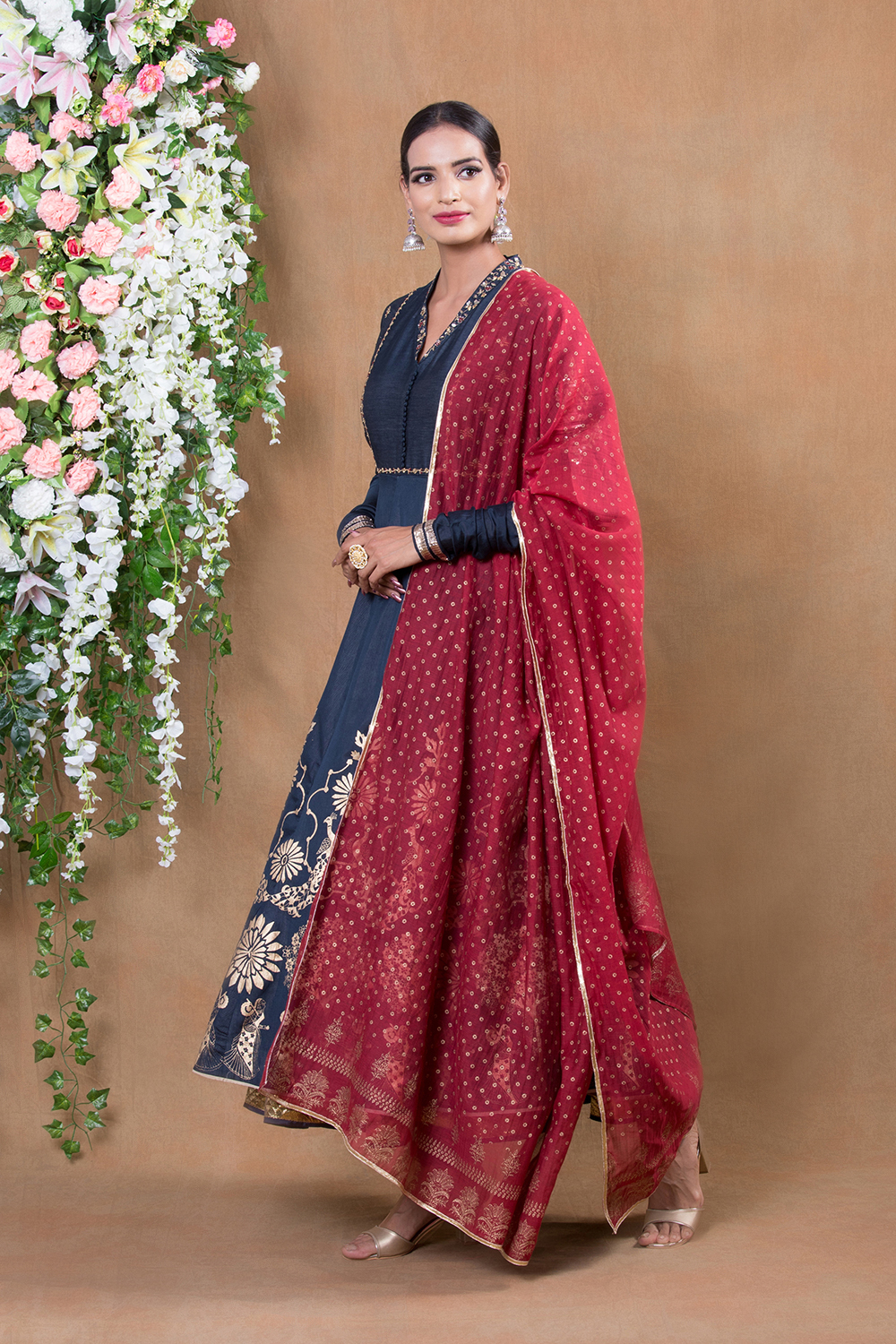 Blue Chanderi Silk Suit Set By Anju Modi image number 4