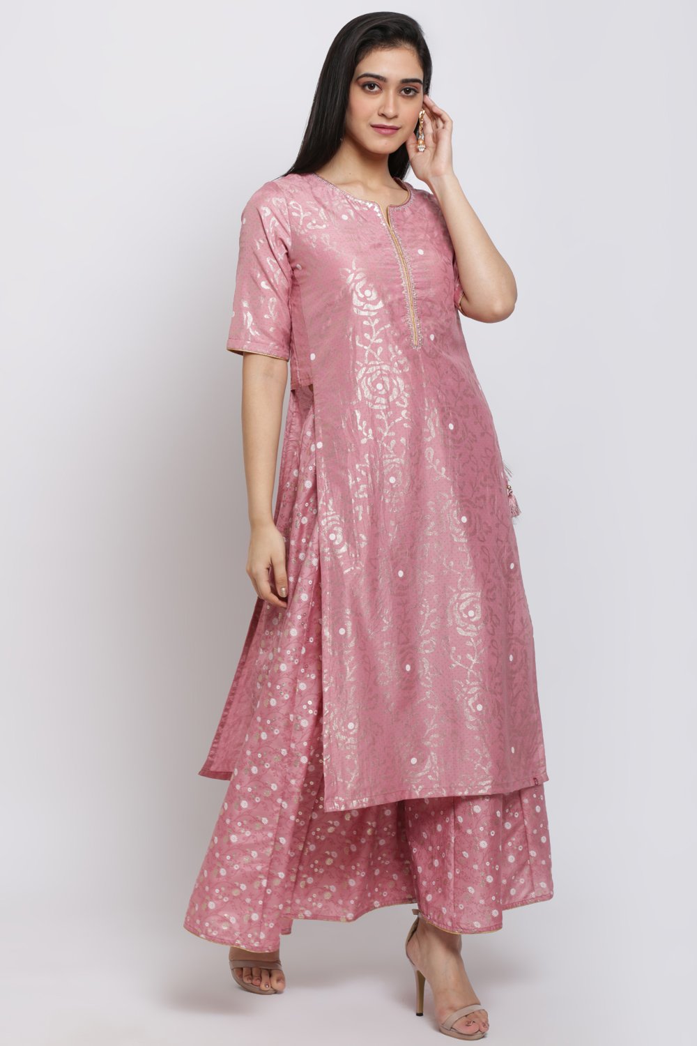 Onion Pink Art Silk Straight Kurta Sharara Suit Set image number 2