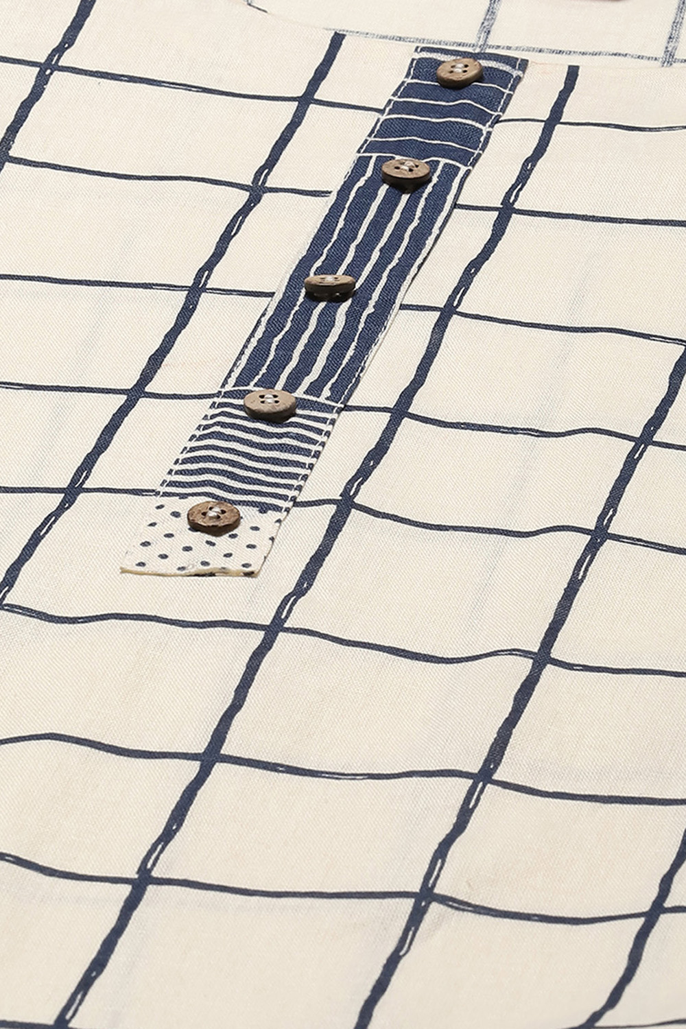 Natural & Blue Cotton Flax Straight Kurta Palazzo Suit Set image number 1