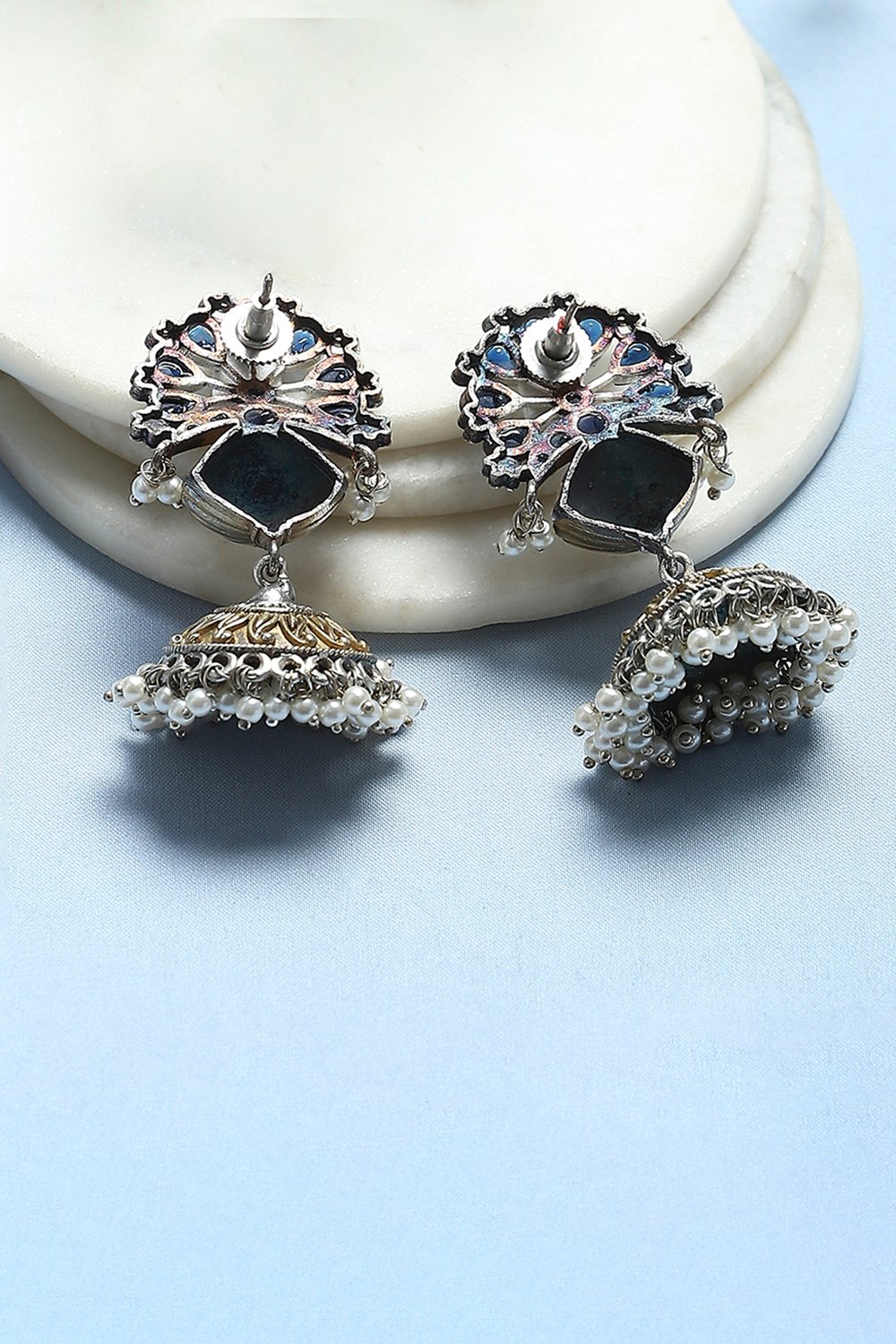 Navy Brass Jhumka image number 2