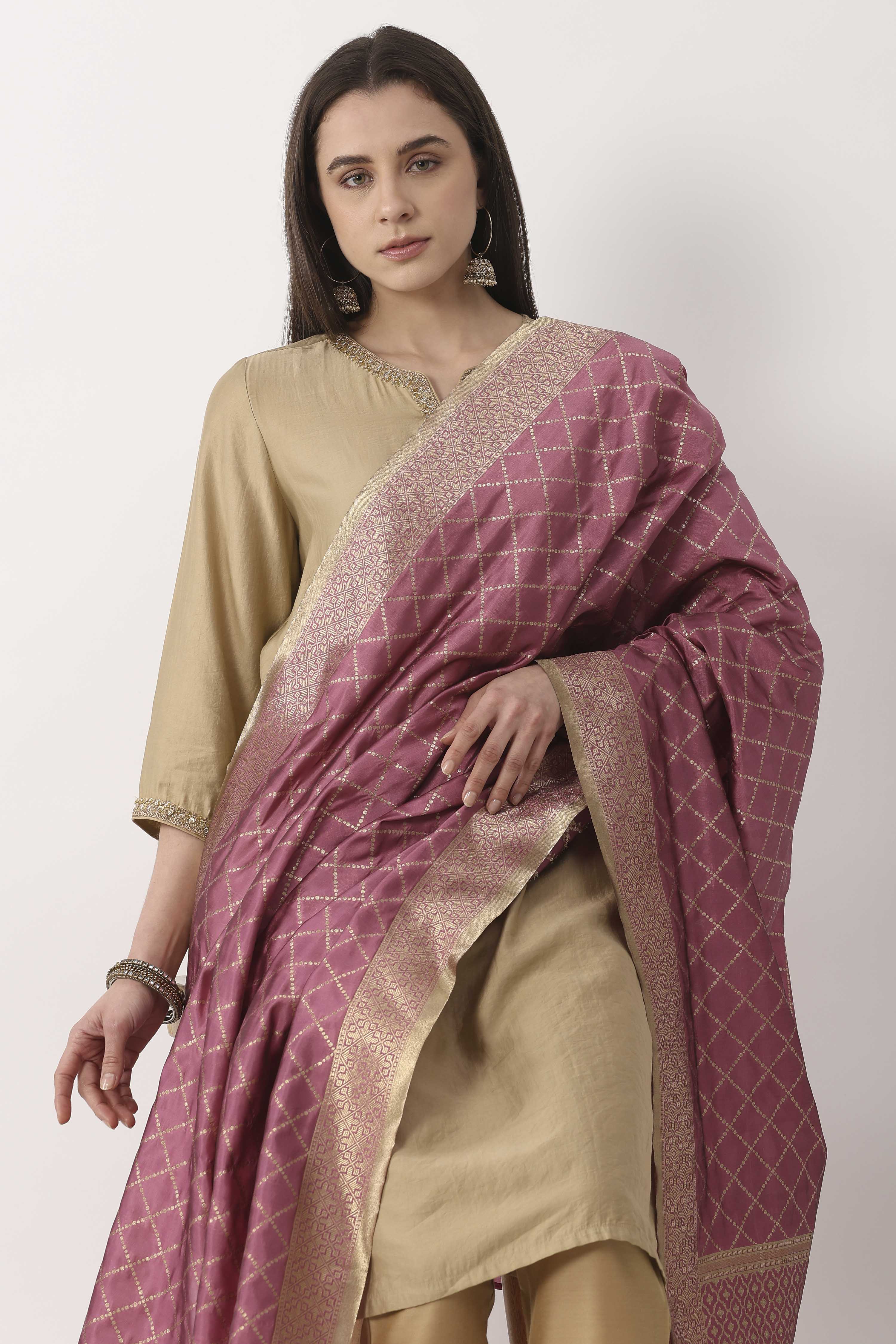 Onion Pink Art Silk Dupatta image number 1