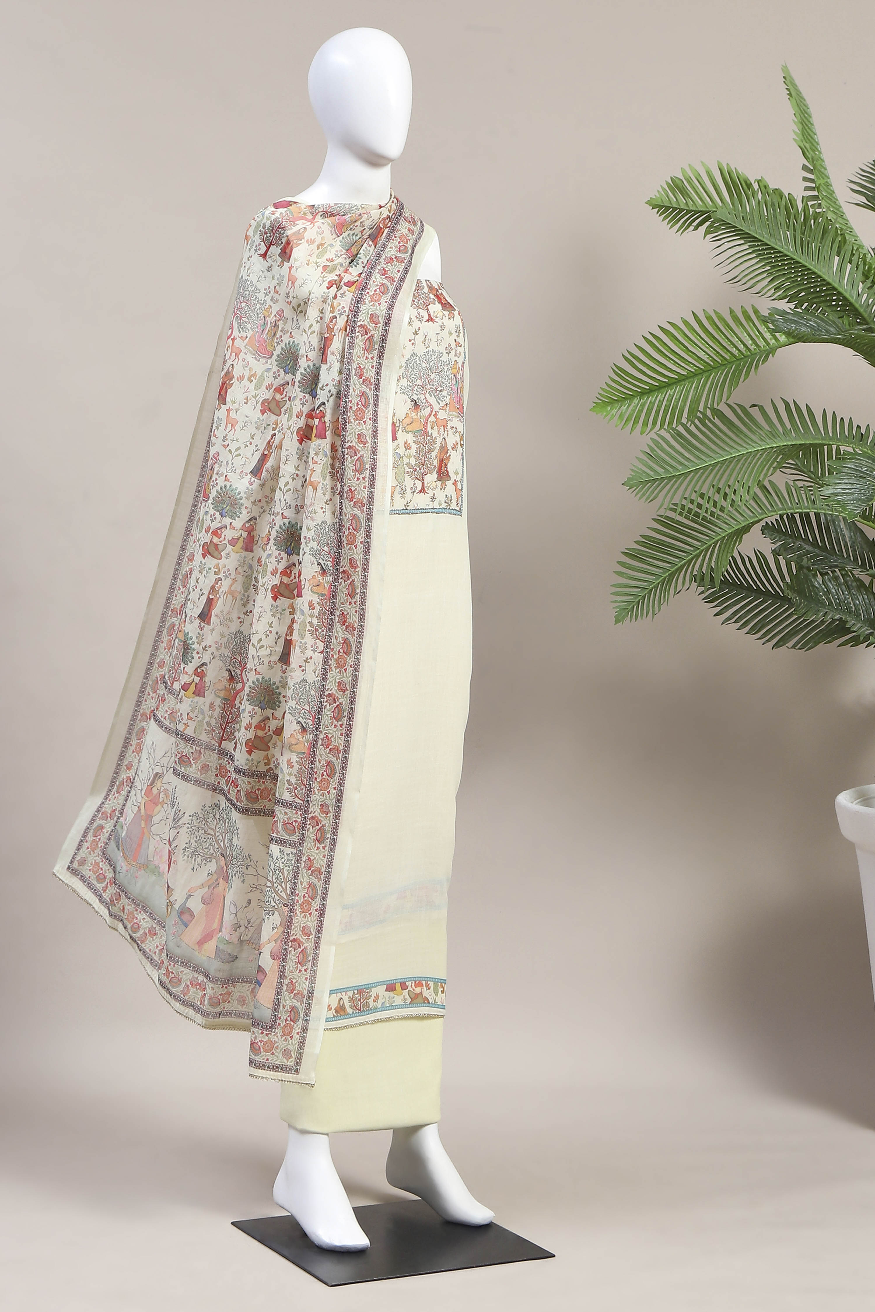 Pink Cotton Printed Embroidered Unstitched Suit Set image number 4