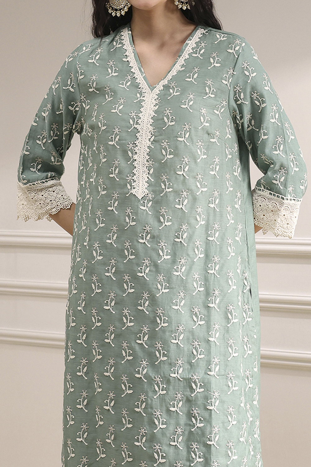 Nude-Toned Chanderi Straight Suit Set image number 1