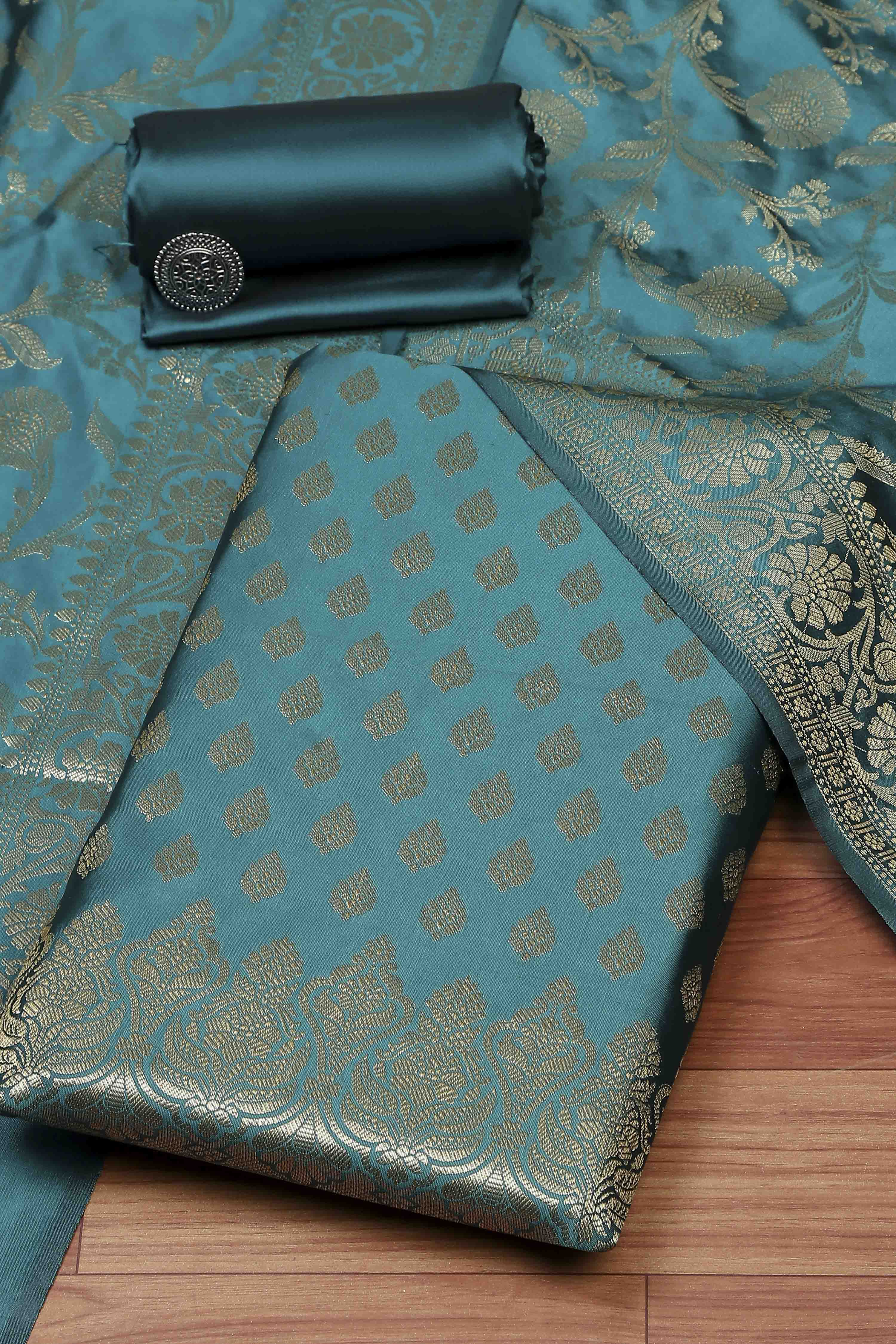 Rama Green Silk Unstitched Suit Set image number 0