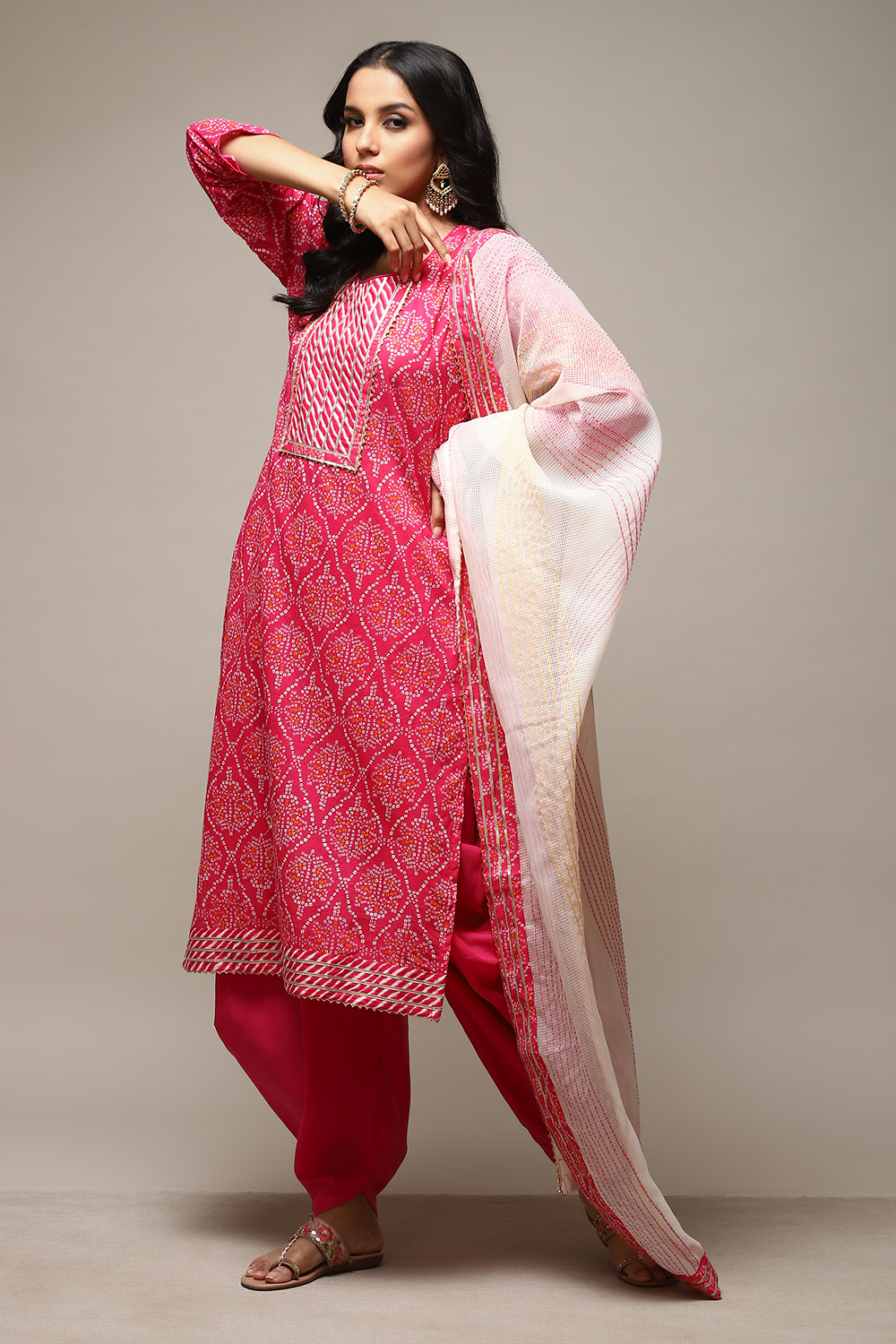 Pink Cotton Hand Block Print Unstitched Suit Set image number 1