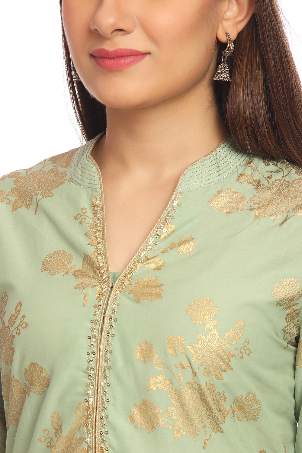 Pista Green Straight Cotton Kurta Palazzo Suit Set image number 1