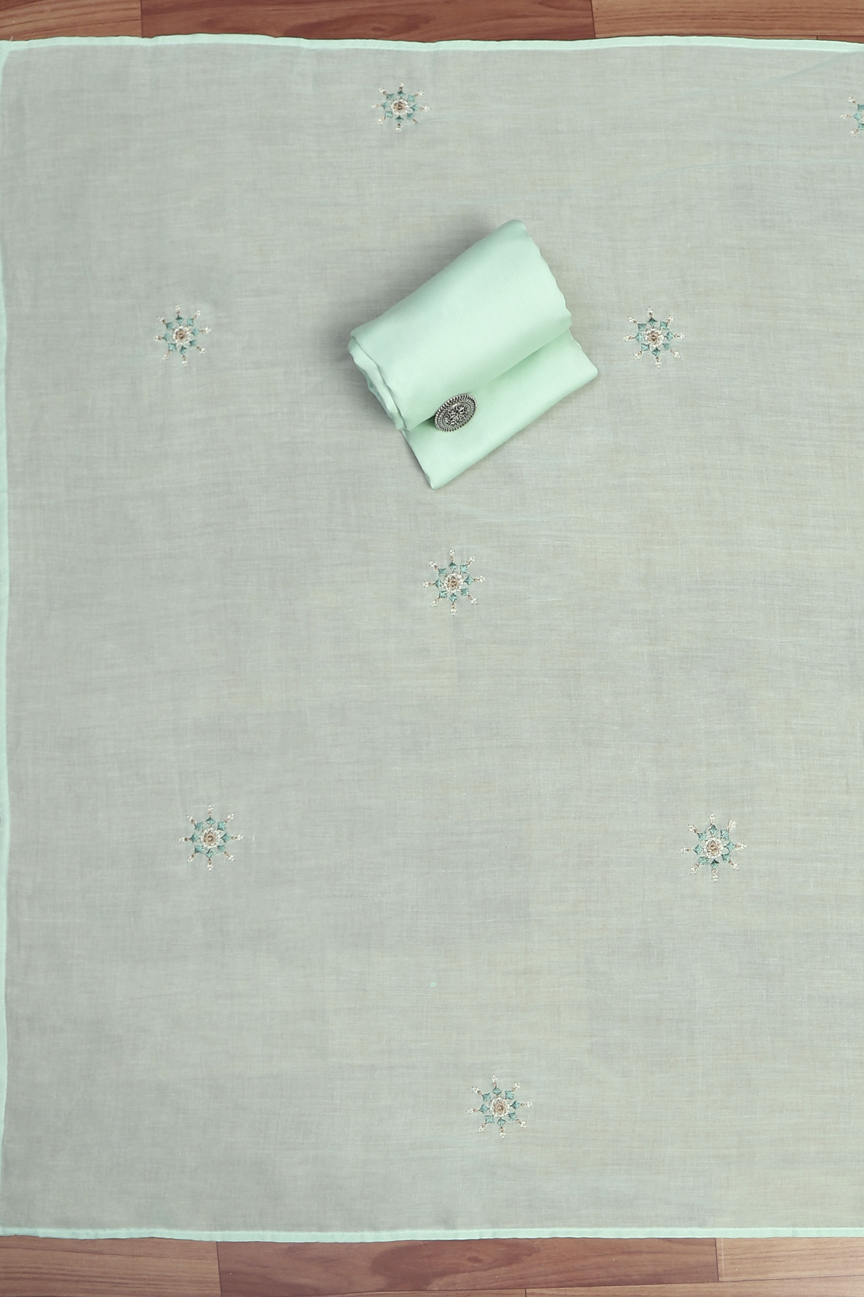 Blue Cotton Unstitched Suit Set image number 3