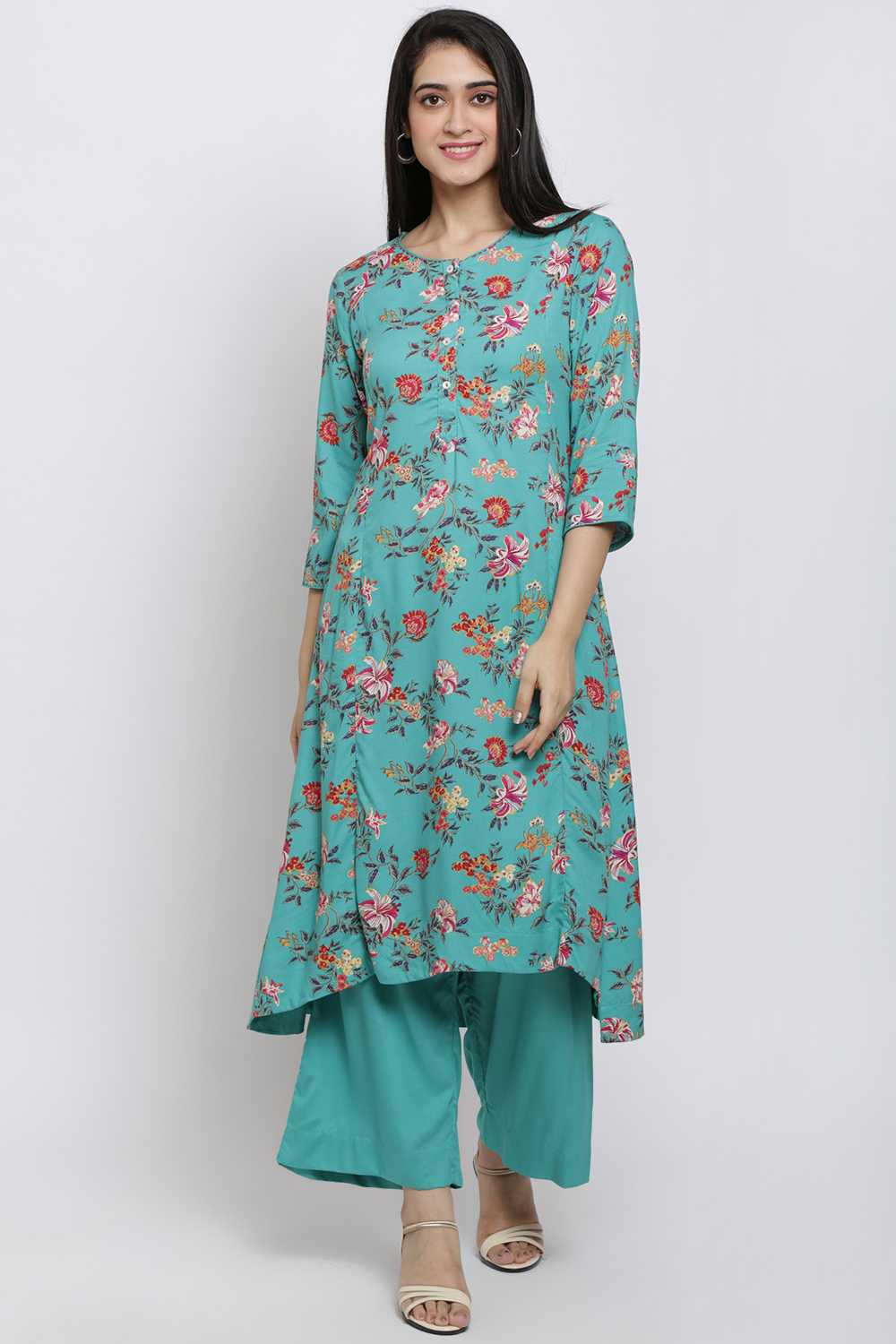 Pink Viscose A-Line Kurta Palazzo Suit Set image number 0