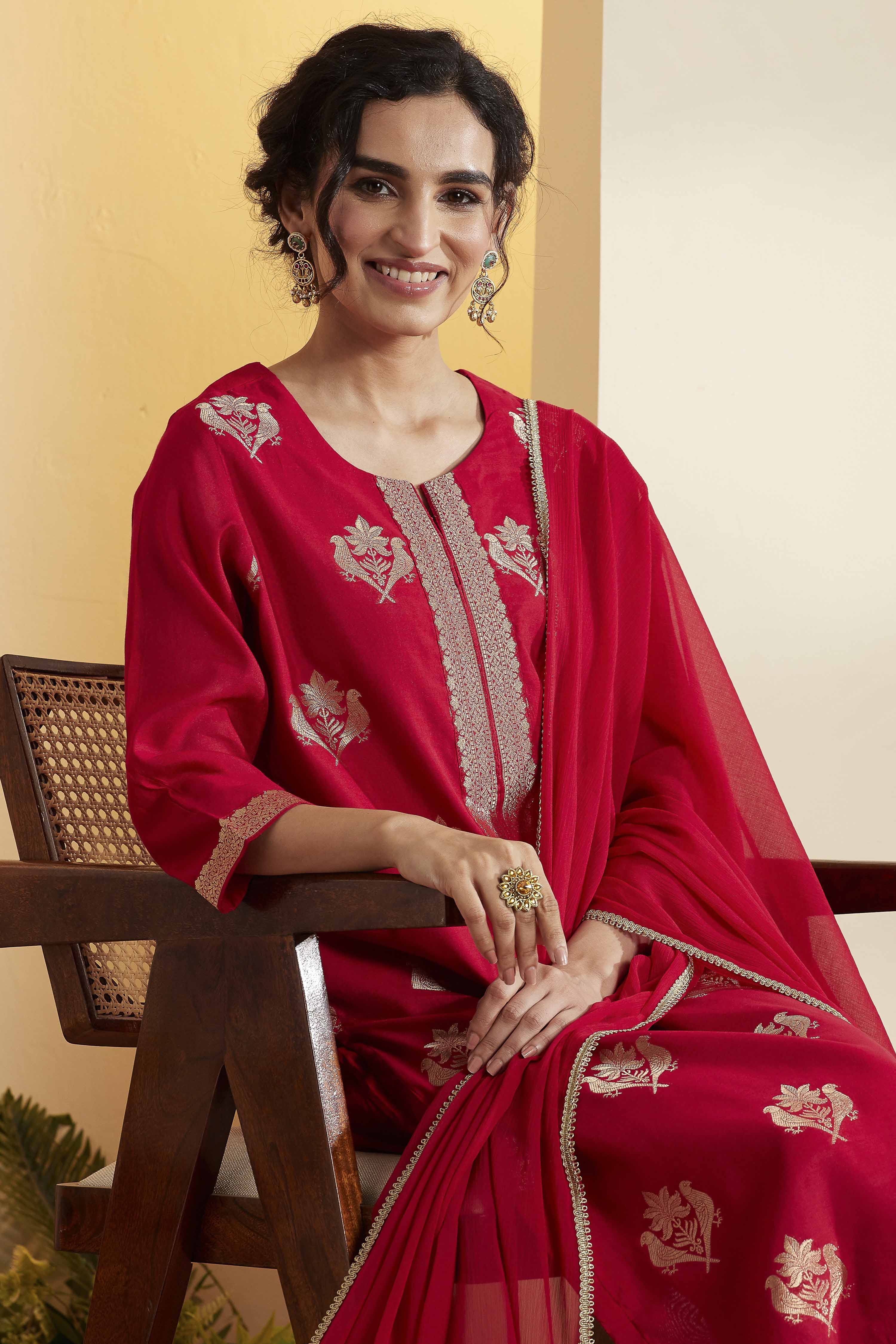 Red Nylon Straight Suit Set image number 1