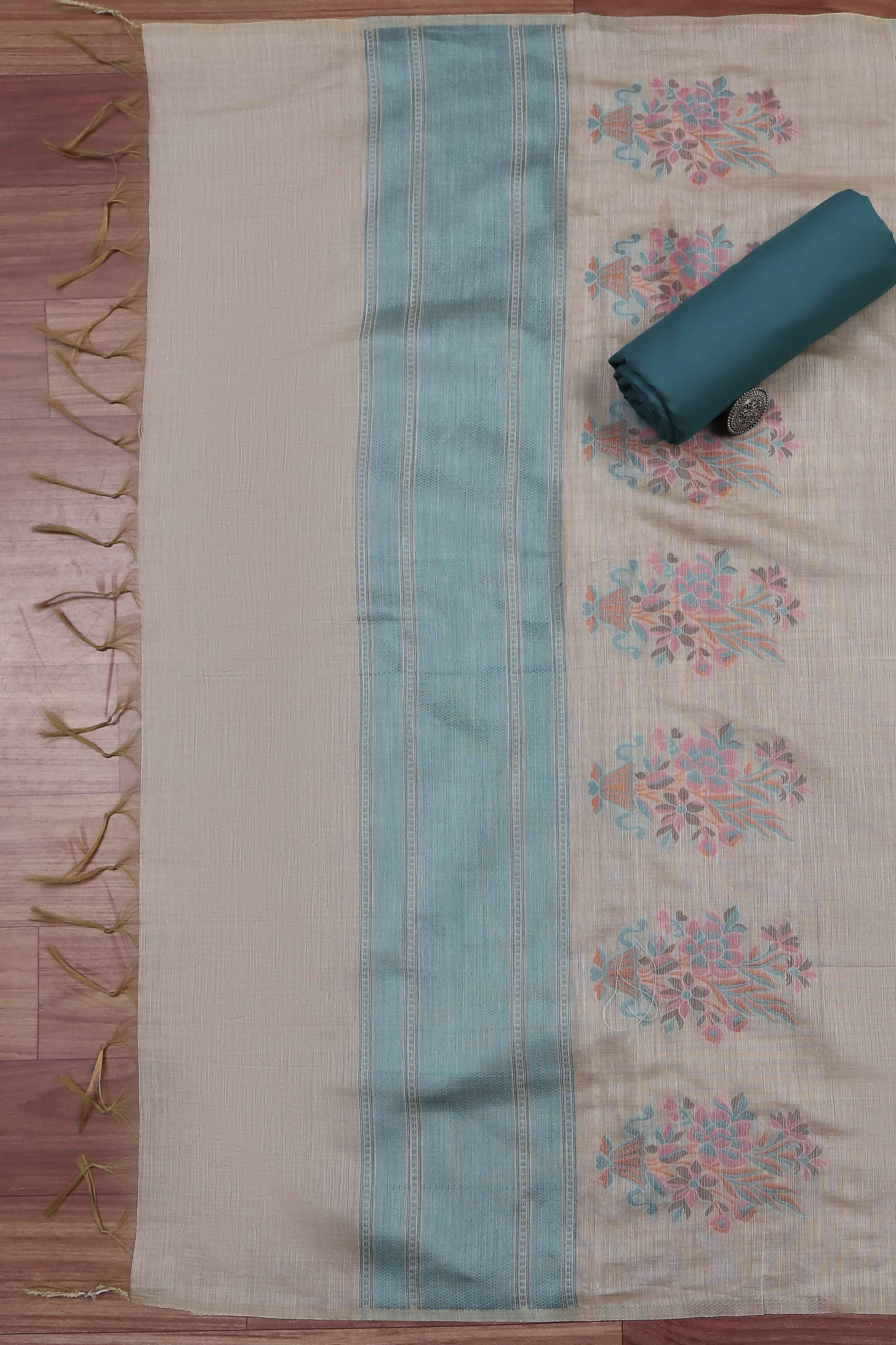 Rust Cotton Jamdani Unstitched Suit Set image number 3