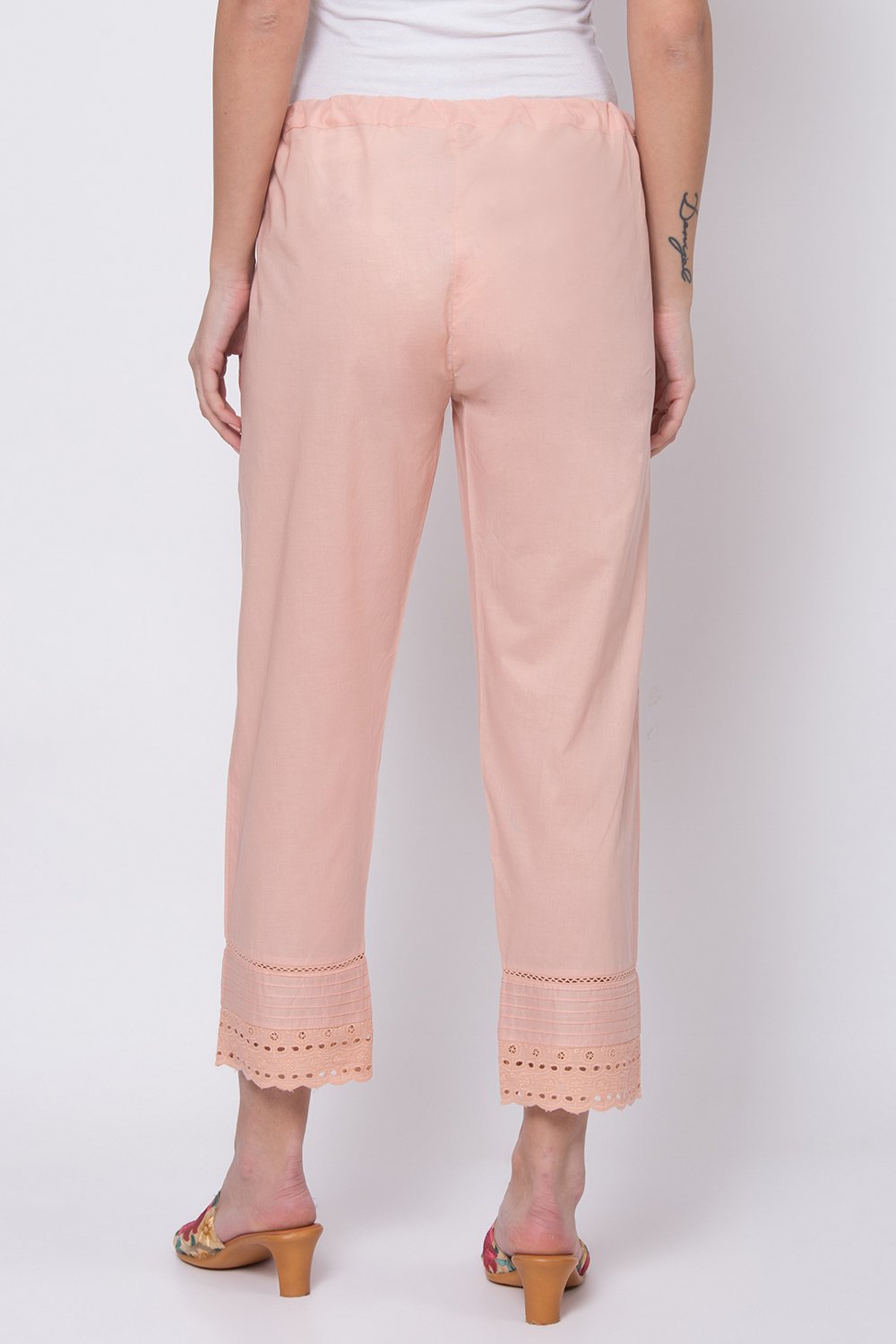 White Cotton Solid Pant image number 4