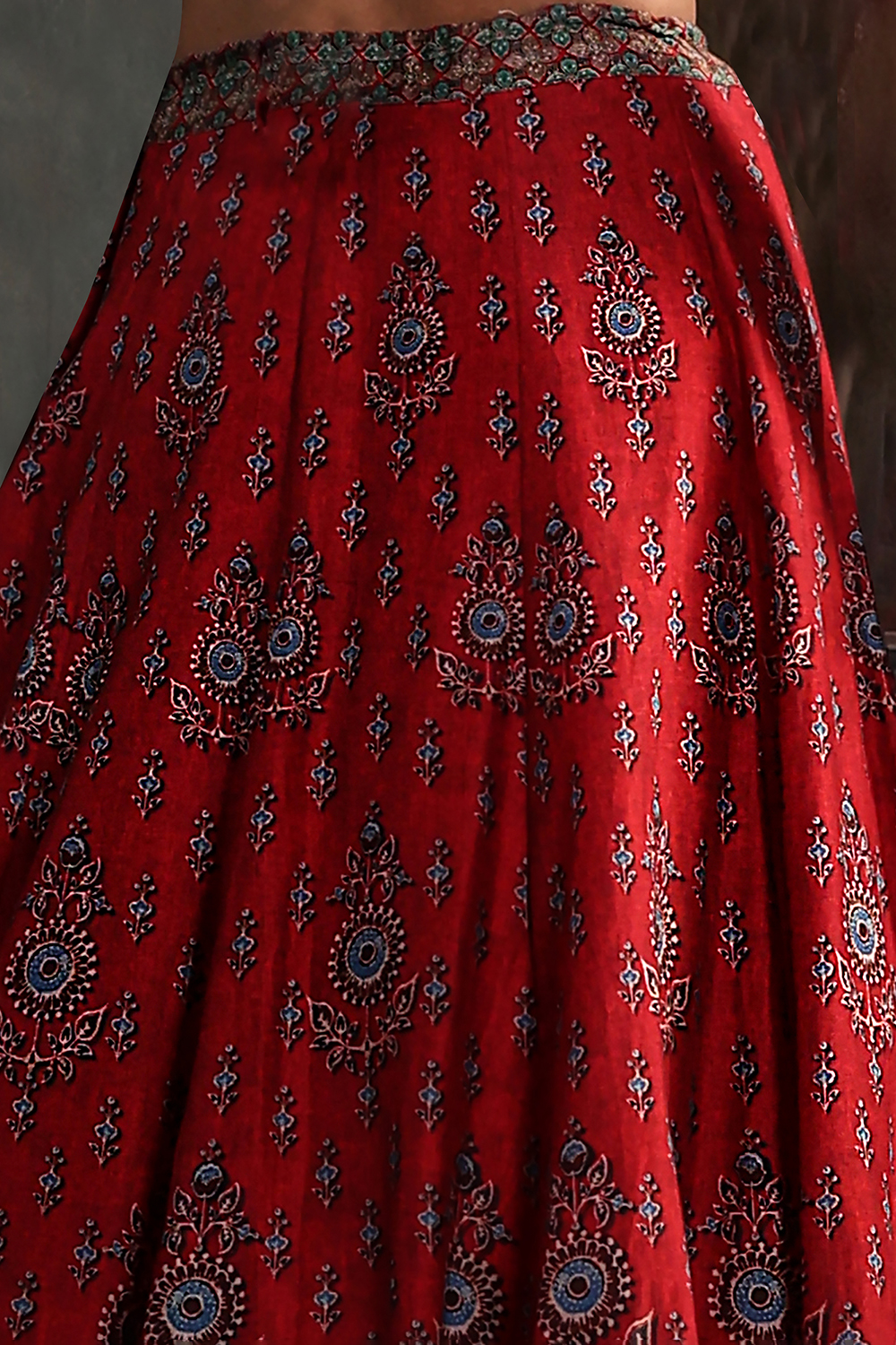 Red Chanderi Fitted Printed Lehenga Set image number 2