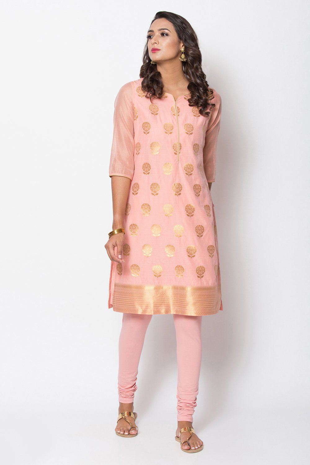 Green Poly Metallic Cotton Straight Yarndyed Kurta image number 3