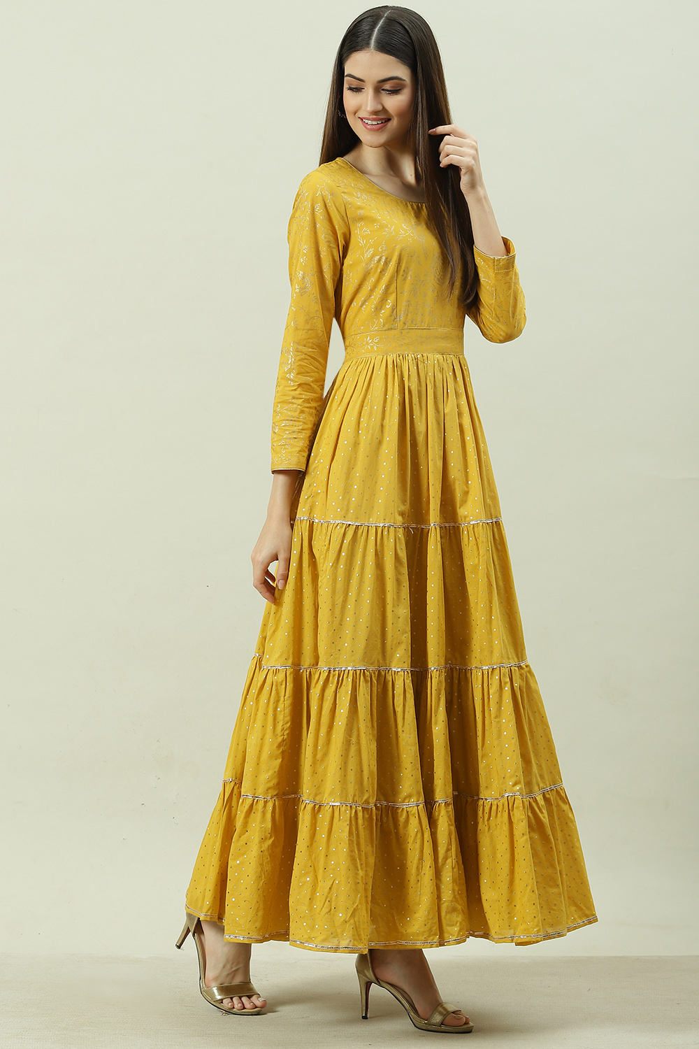 Pink Cotton Flared Printed Dress image number 3