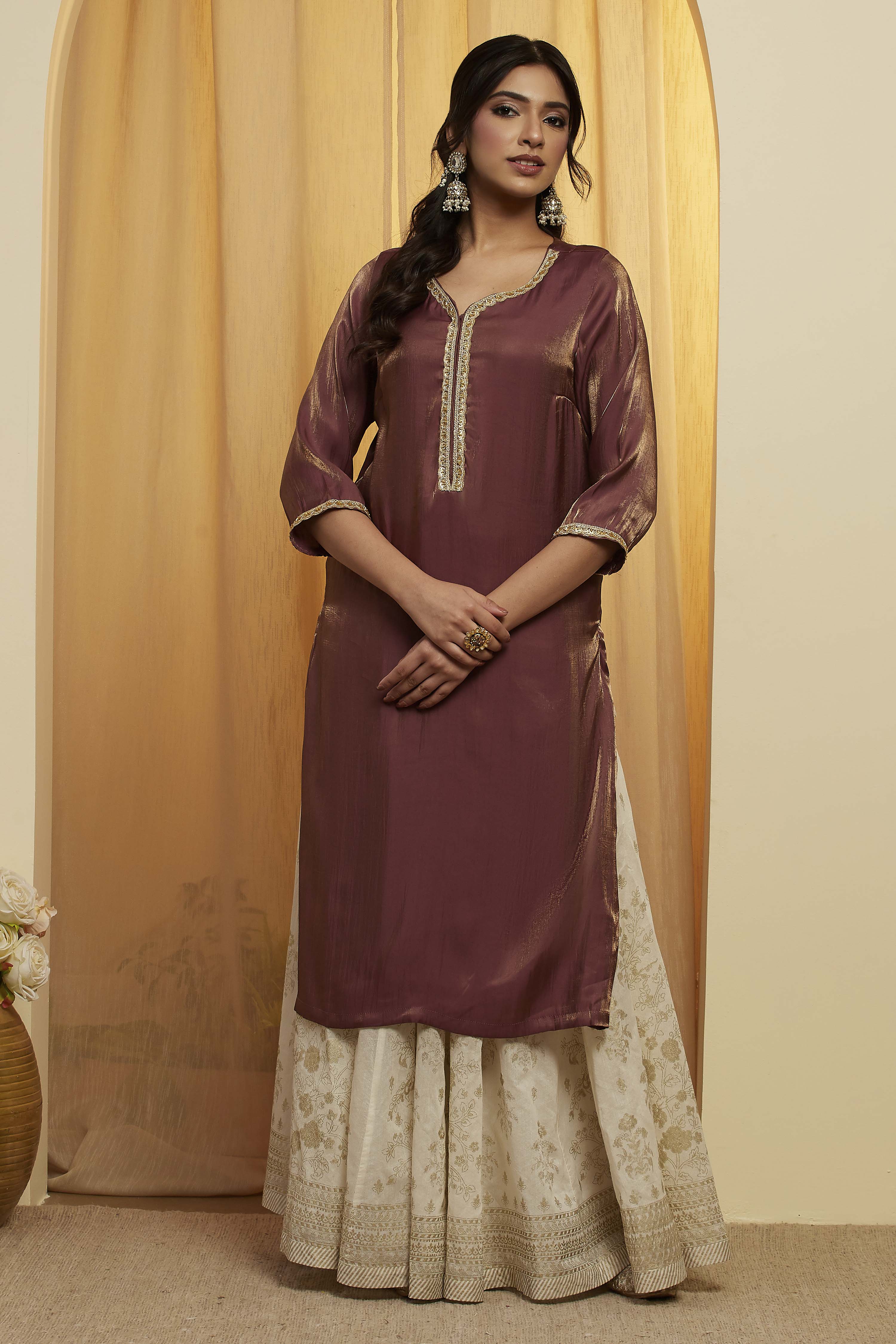 Mauve Viscose Rayon Sheen Straight Kurta image number 5