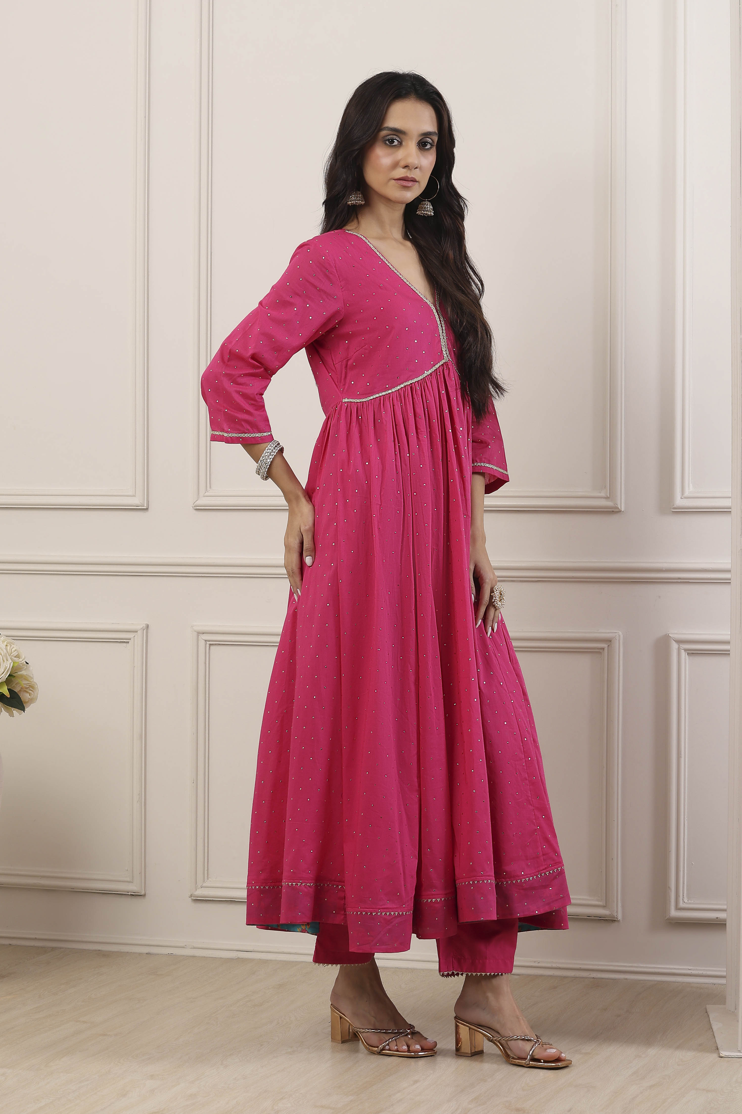 Pink Cotton Anarkali Suit Set image number 5