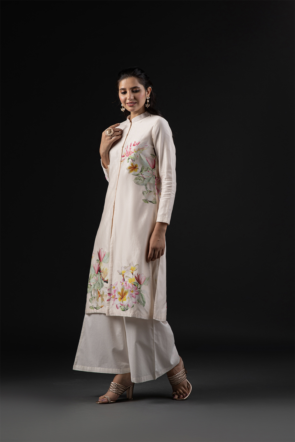 Ivory Cotton Silk Straight Printed Suit Set image number 3