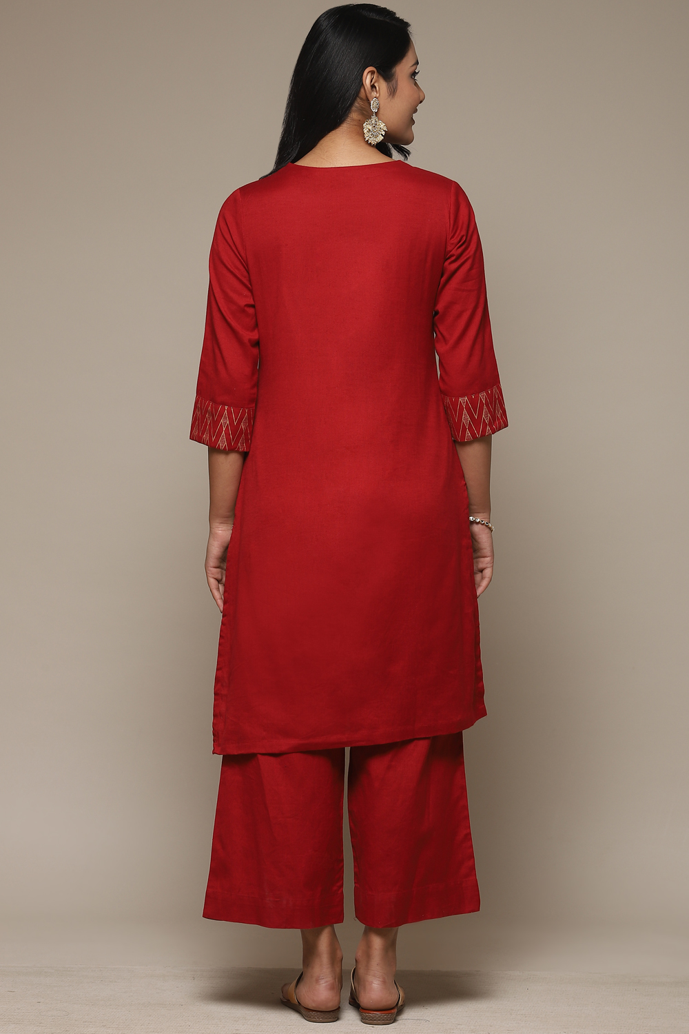 Blue Cotton Blend Straight Kurta Palazzo Suit Set image number 4