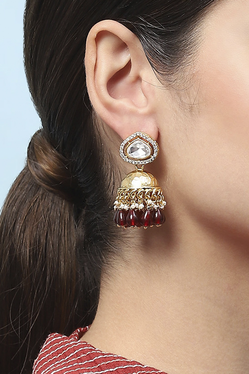 Red Kundan Festive Jhumka image number 3