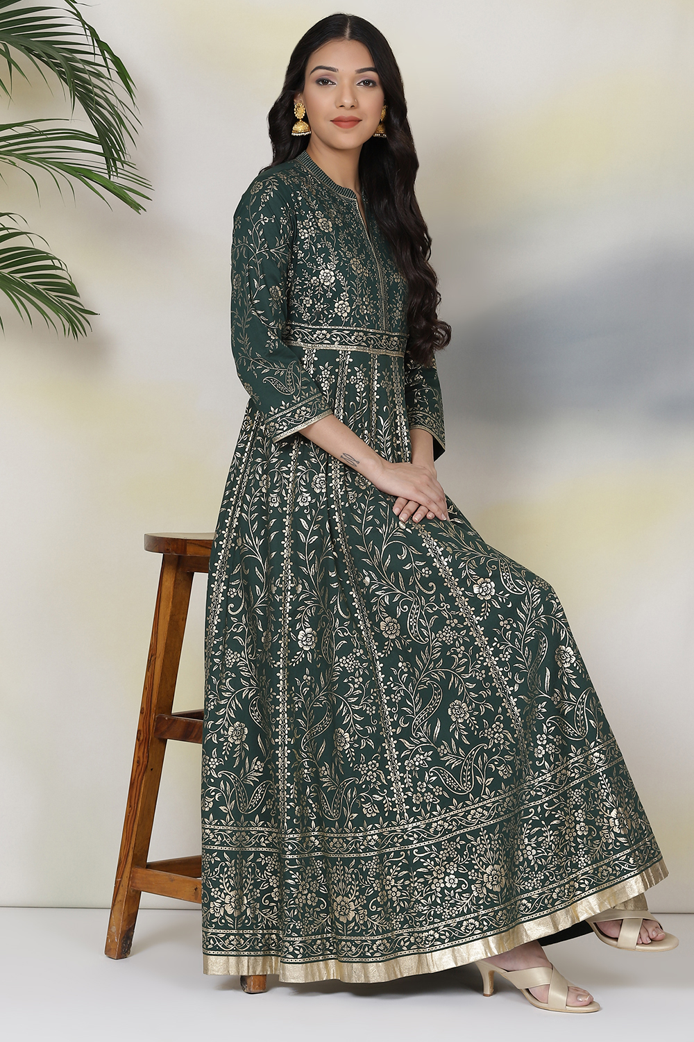 Green Cotton Fusion Dress image number 3