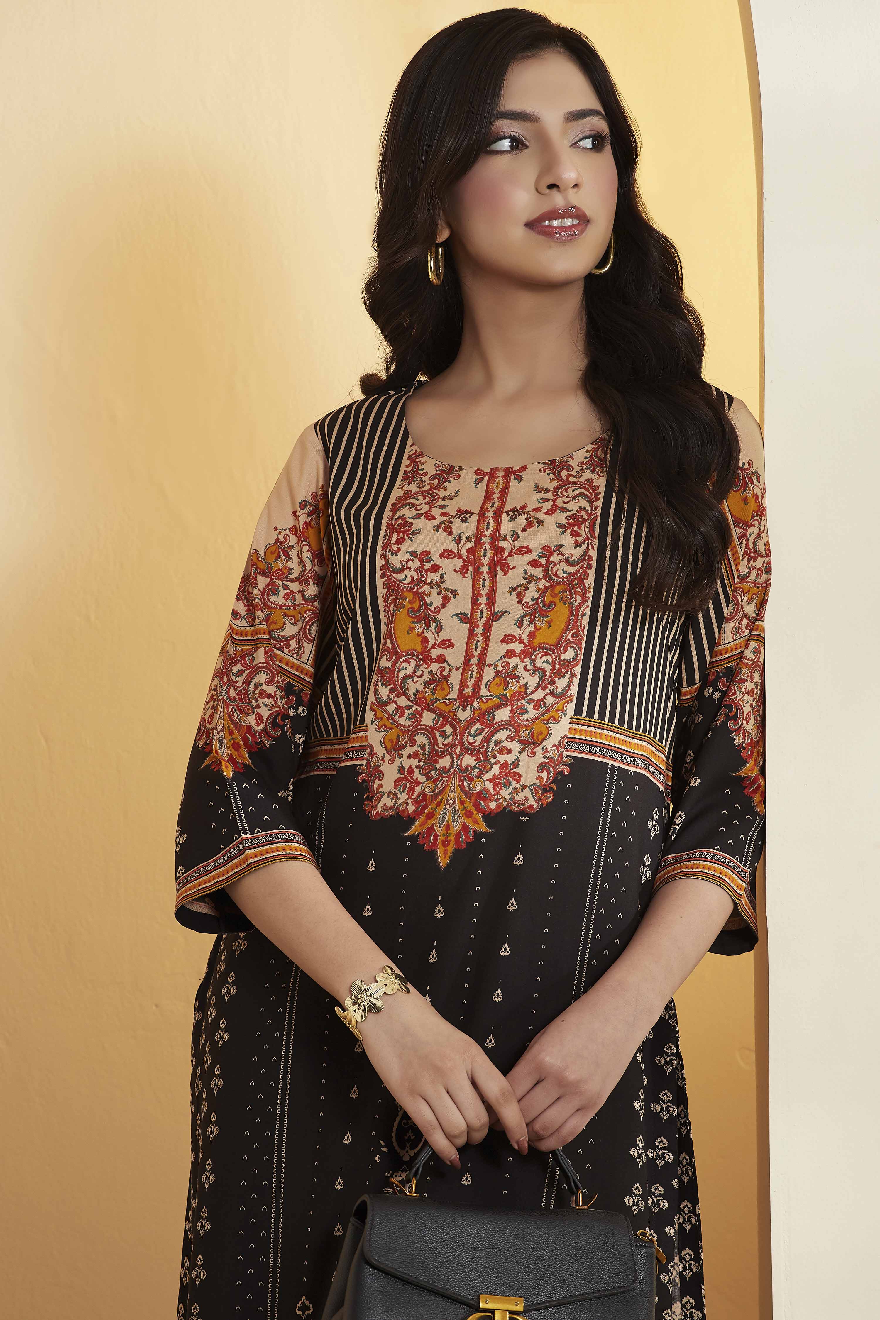 Black Viscose Rayon Printed Straight Kurta image number 1