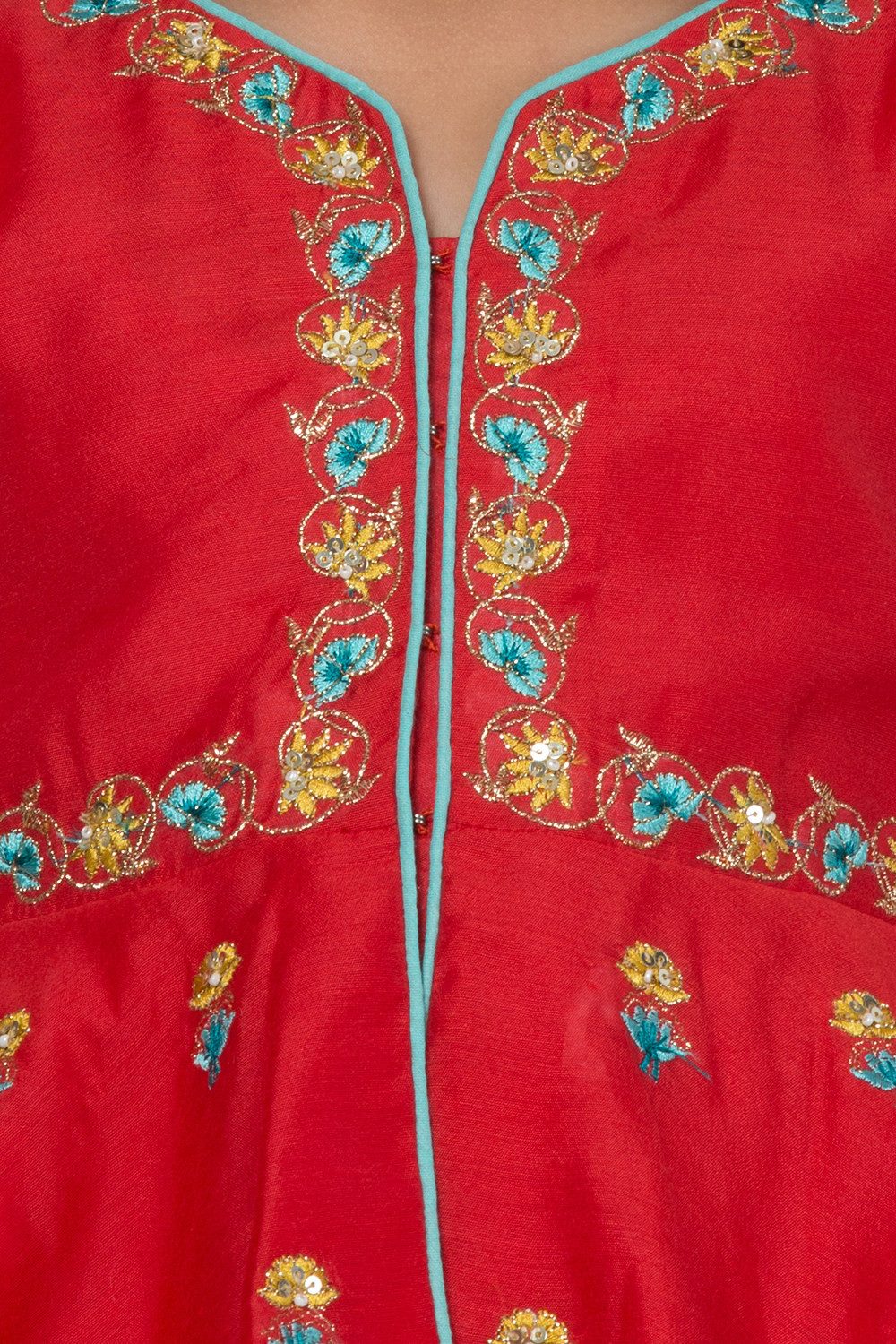Red And Yellow Poly Cotton Lehenga Set image number 1