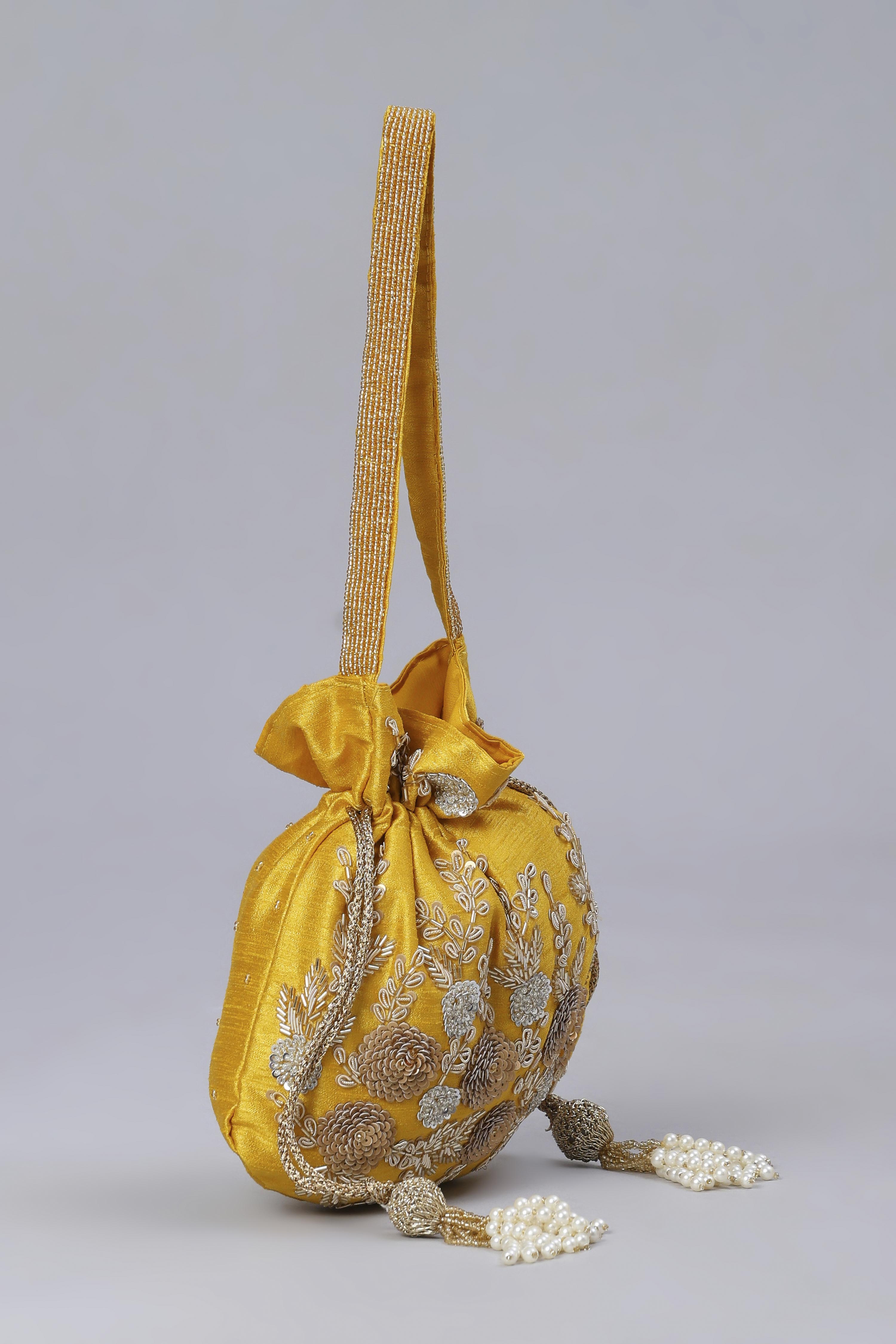 Mustard Fabric Potli Bag image number 3