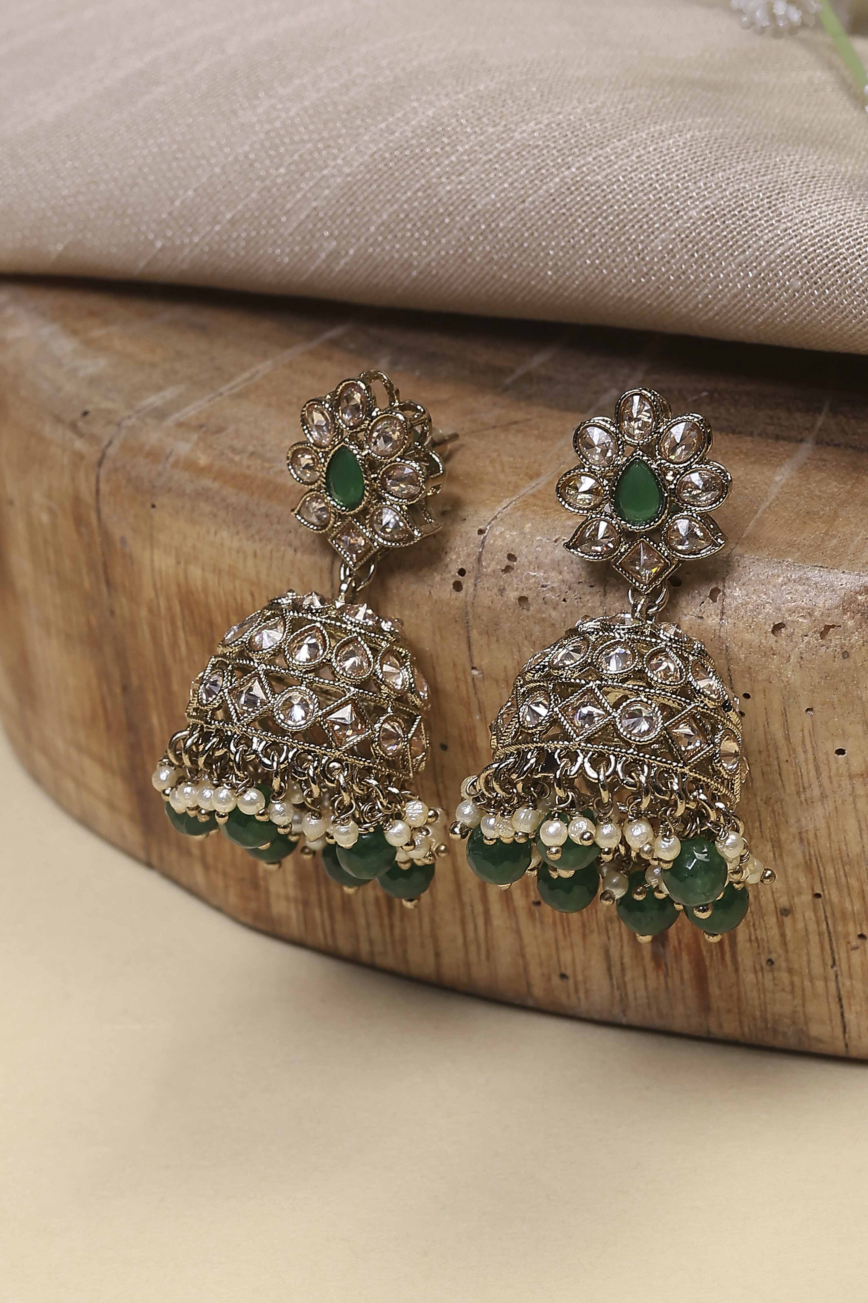 Green Brass Jhumka image number 0