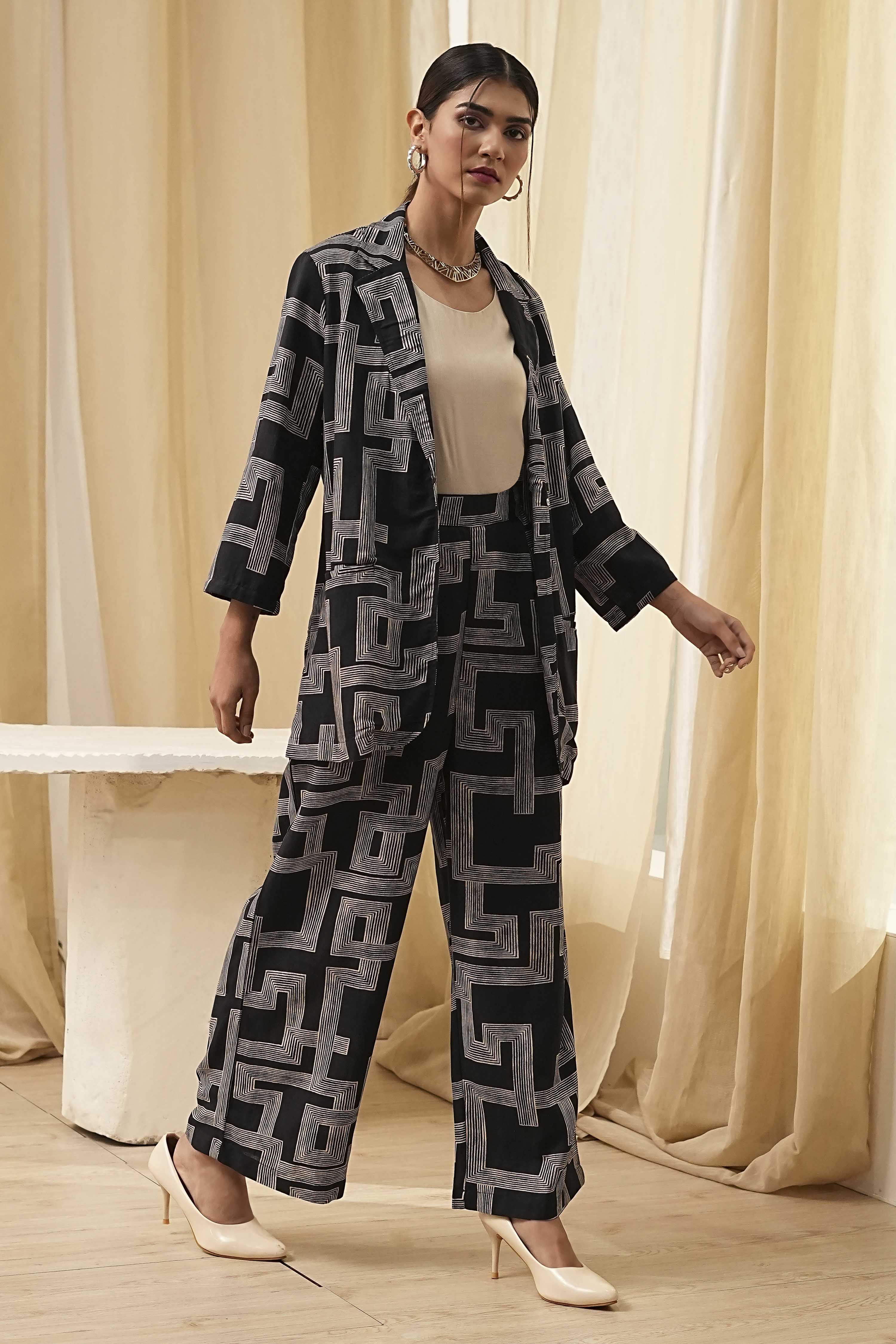 Black Viscose Printed Co-ord Set image number 5