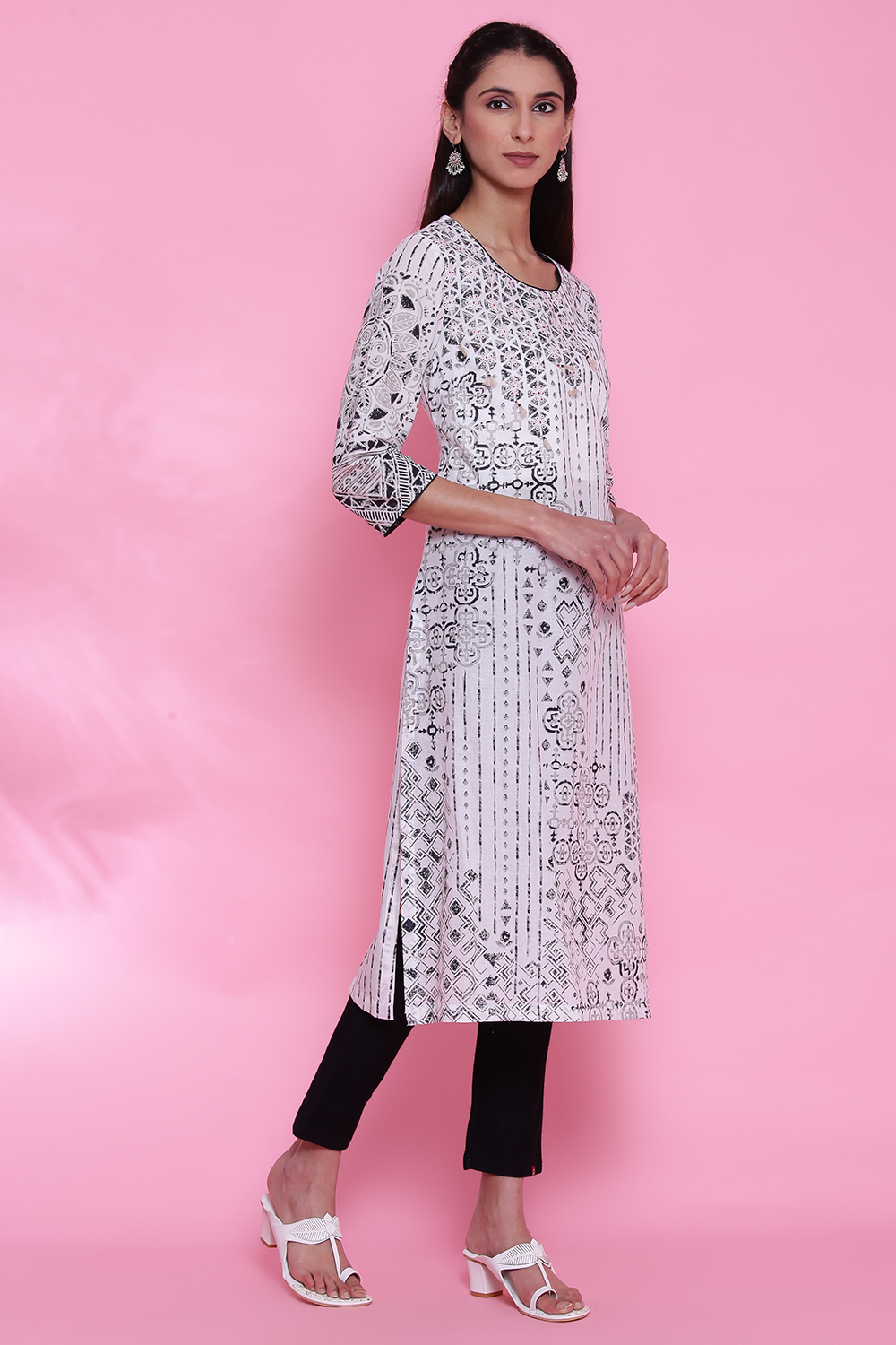 Black Cotton Straight Printed Kurta image number 3