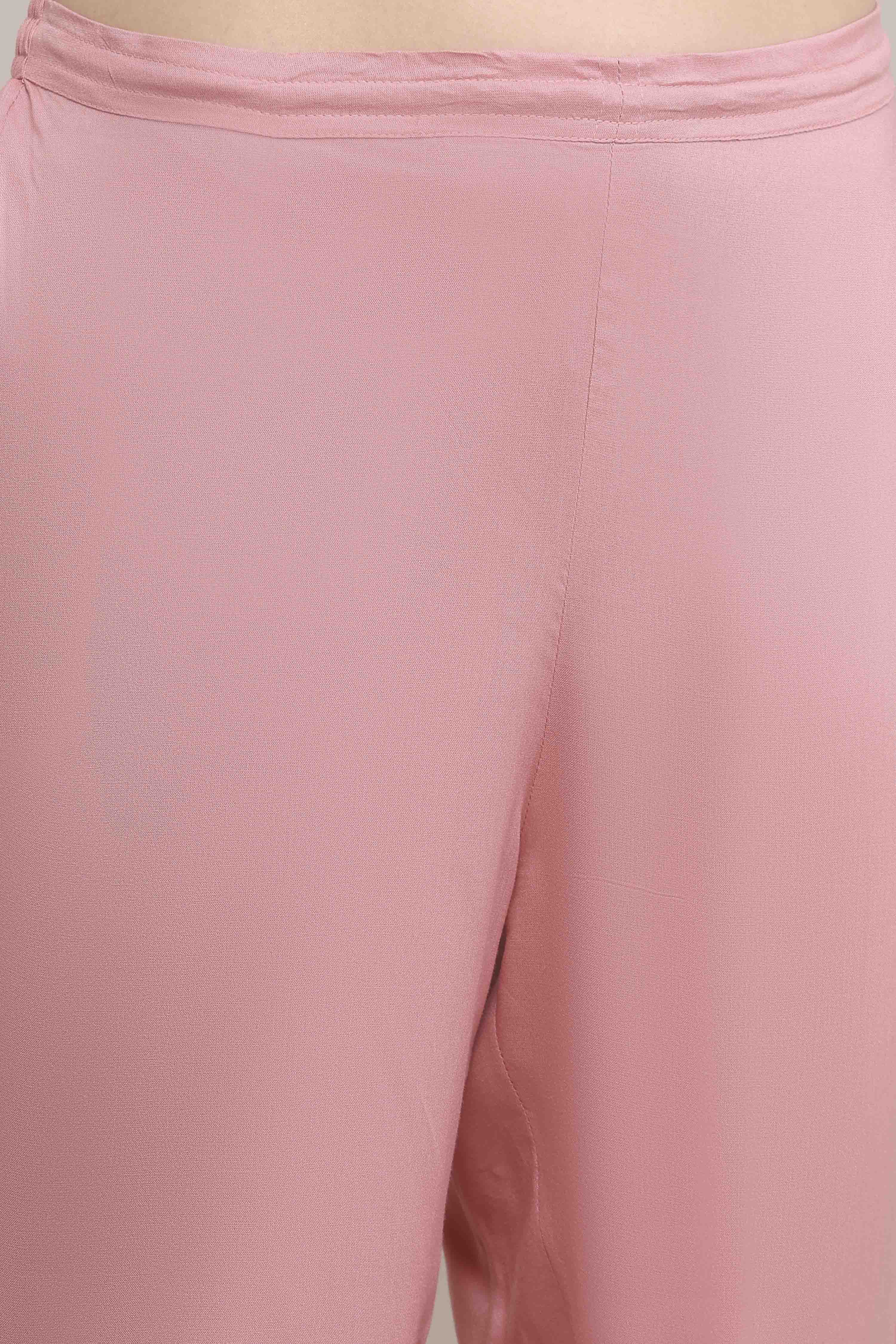 Light Pink Viscose Rayon Straight Suit Set image number 2