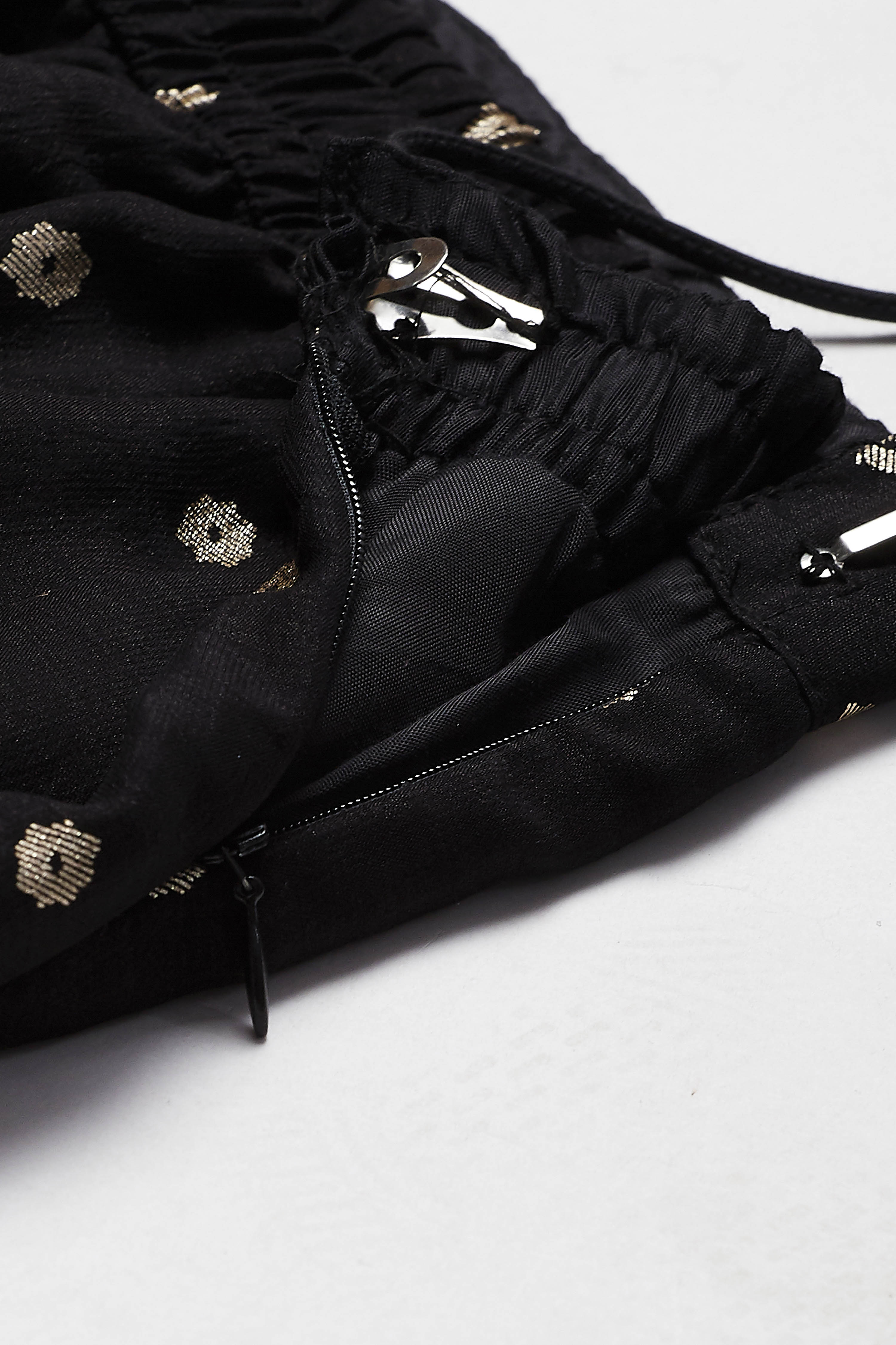Black Viscose Rayon Embroidered Fusion Set image number 9