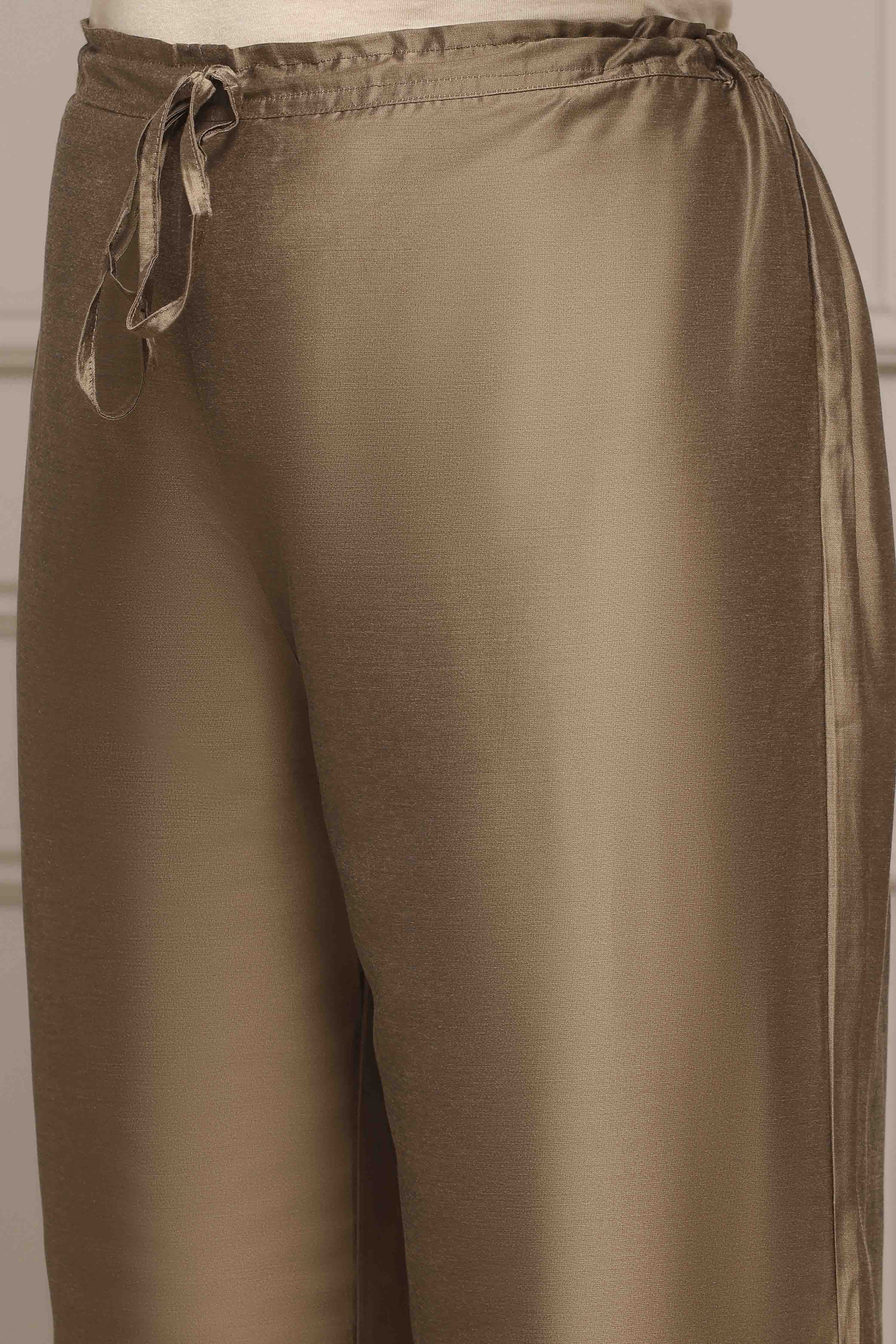 Antique Gold Polyester Straight Palazzos image number 1