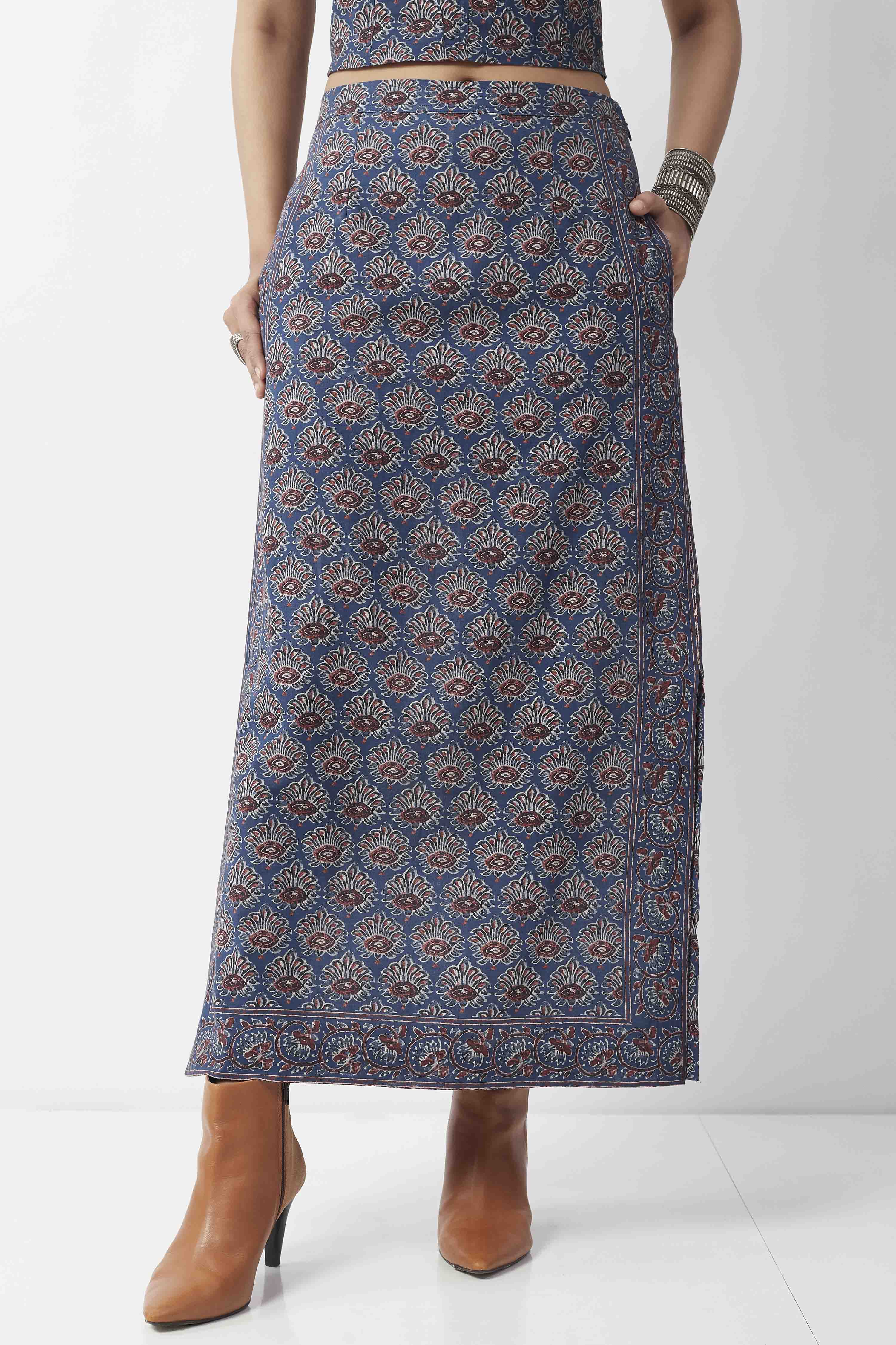 Navy Blue Cotton Printed Skirt image number 5