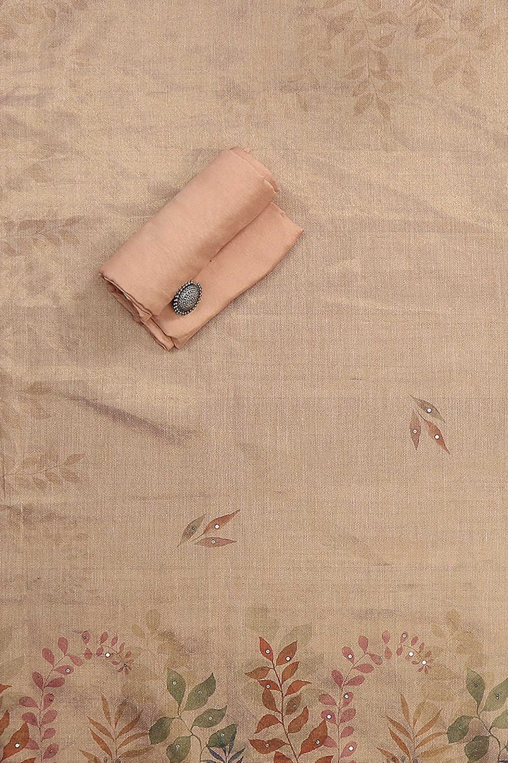 Light Orange Tissue Hand Embroidered Unstitched Suit Set image number 3