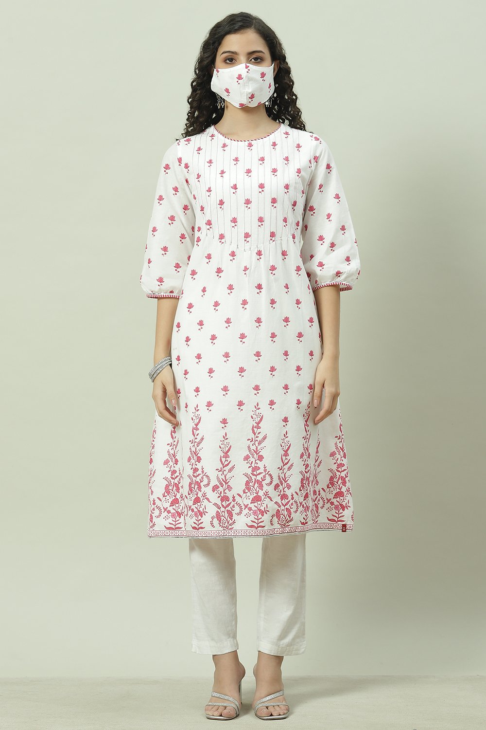 Sky Blue Cotton Straight Kurta image number 3