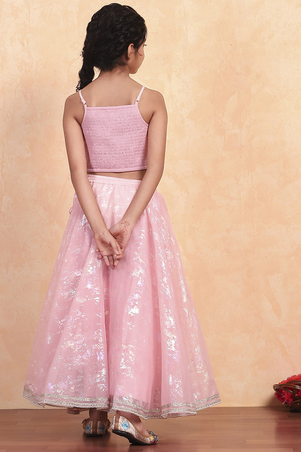 Pink Viscose Printed Flared Lehenga Set image number 4