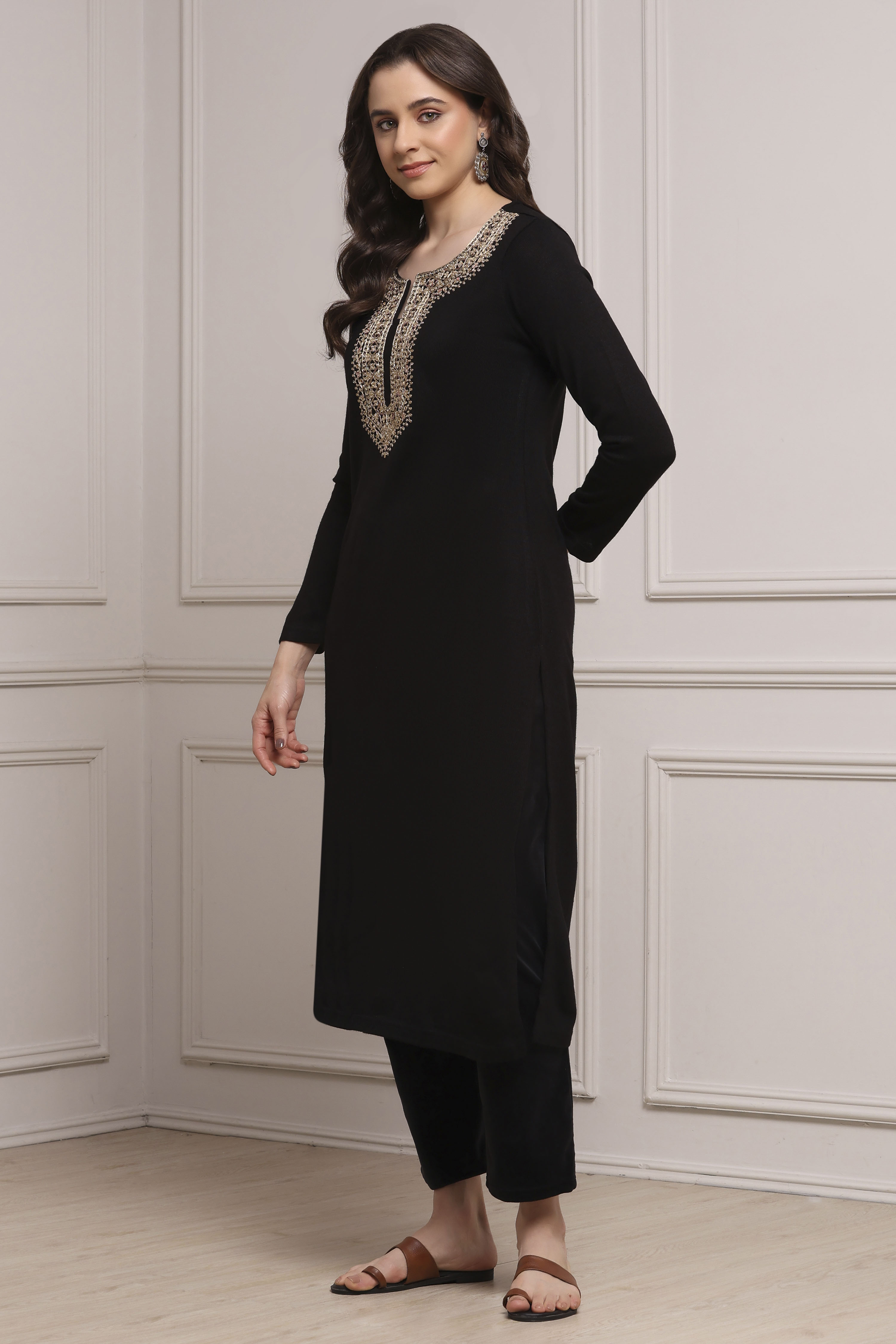 Black Acrylic Straight Dyed Kurta image number 2