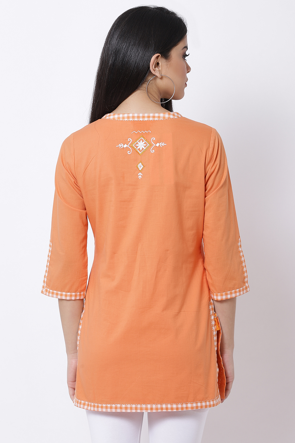 Orange Cotton Short Cotton Kurti image number 4