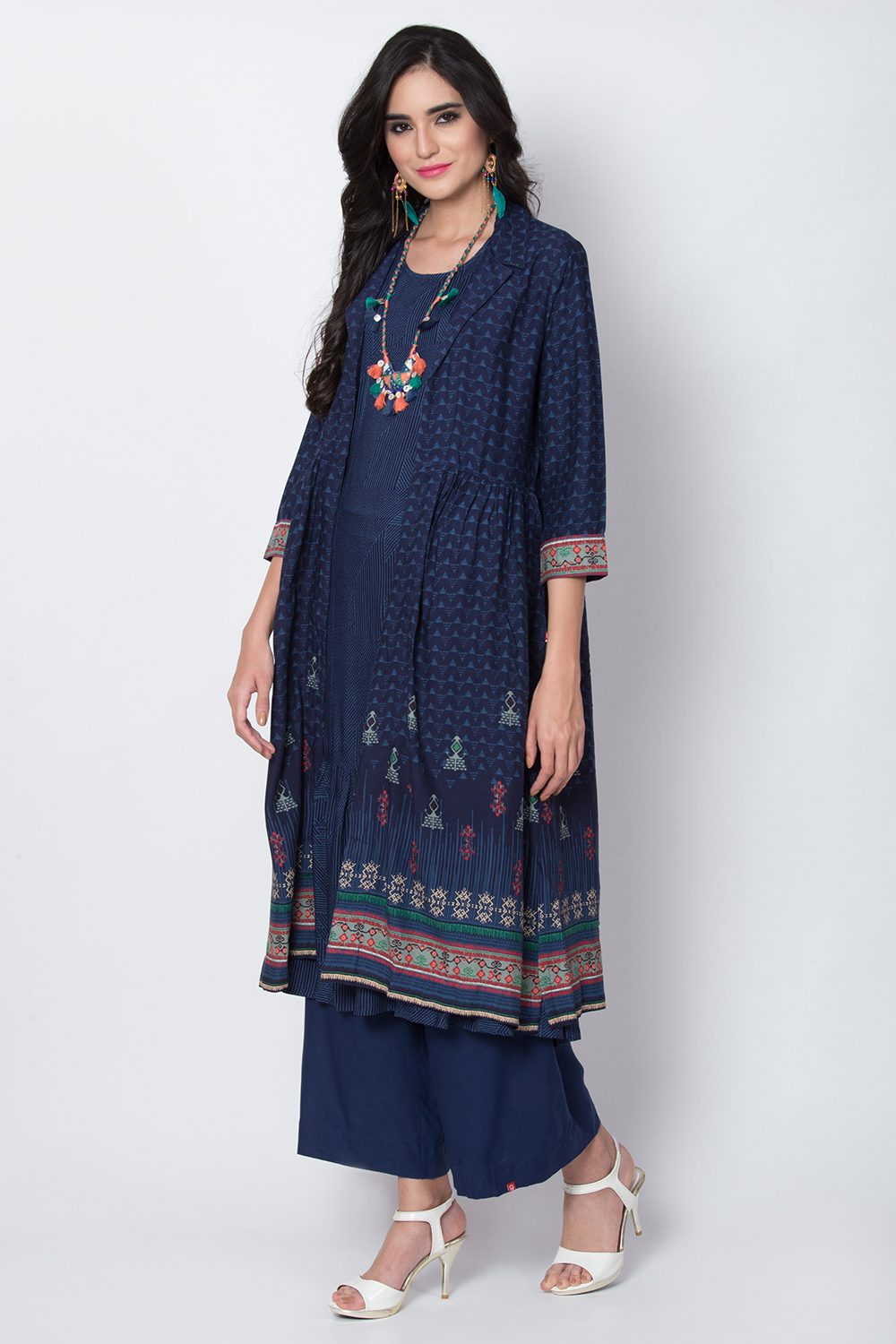 Indigo Viscose Front Open Printed Kurta image number 3