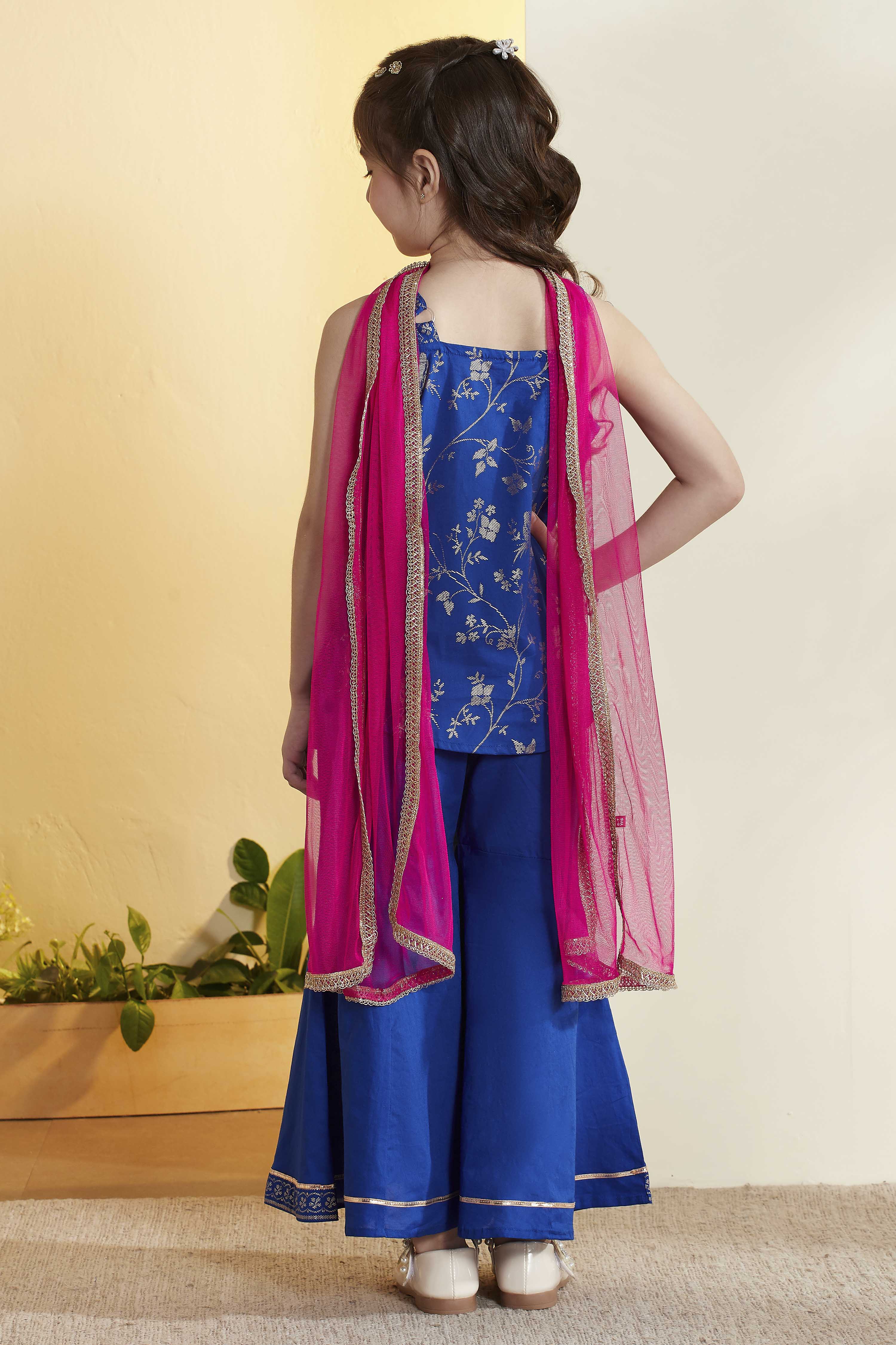Blue Cotton Printed Straight Sharara Set image number 5